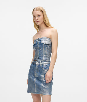 Karl Lagerfeld Coated Denim Mini Skirt Coated Blue