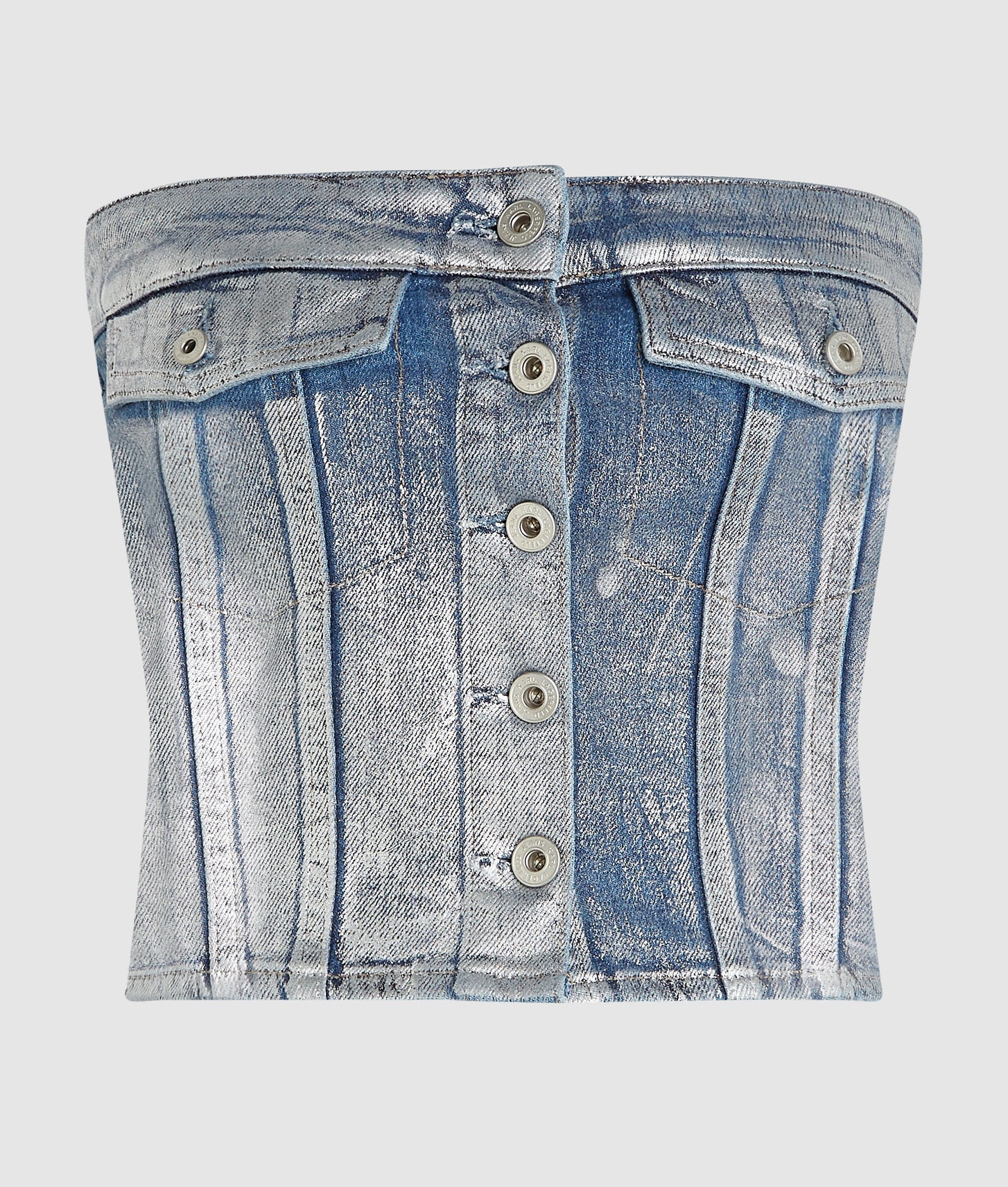 Karl Lagerfeld Coated Denim Bustier Coated Blue