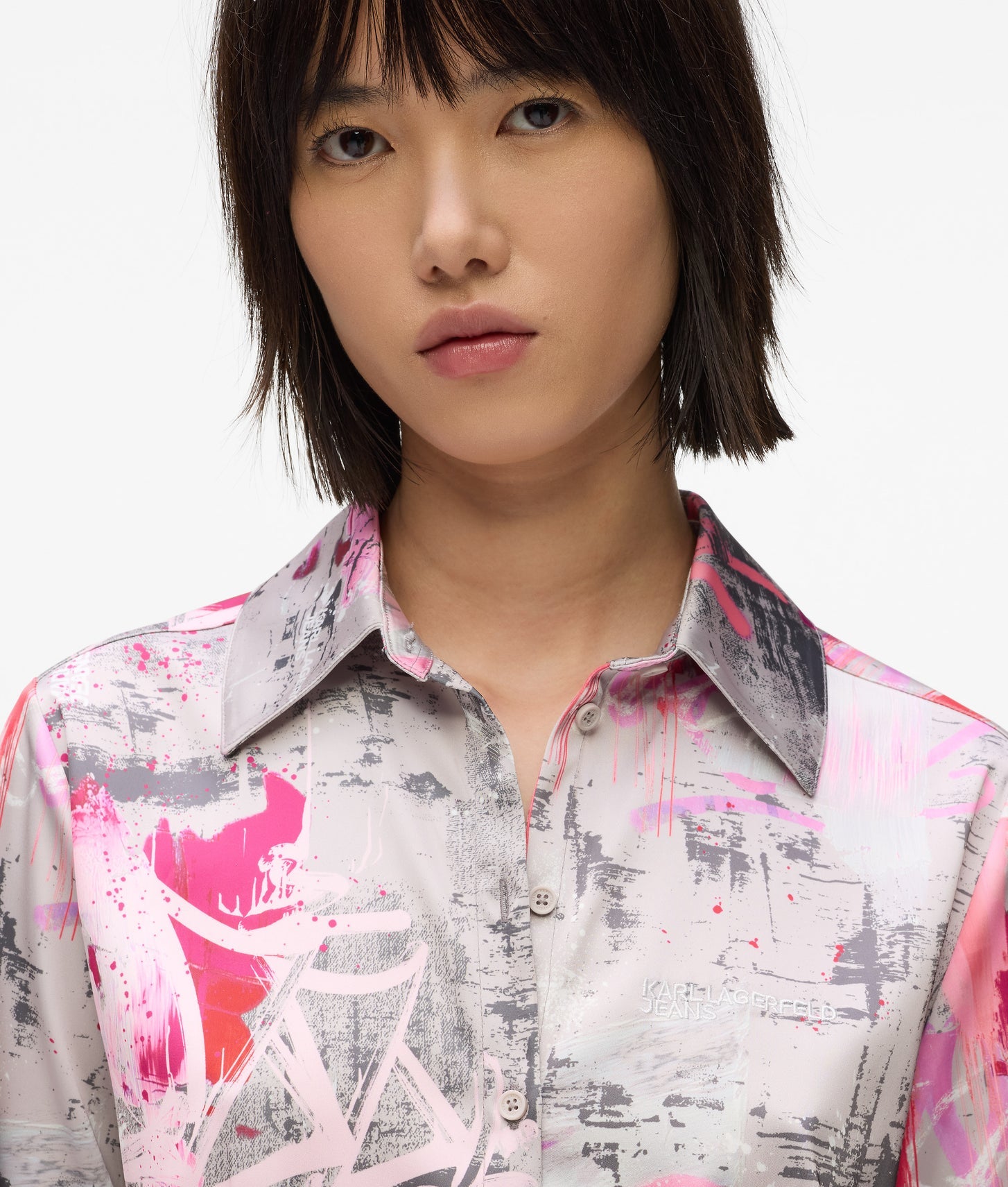 Karl Lagerfeld All-Over Paint Shirt Painters Print Pink All Over Print