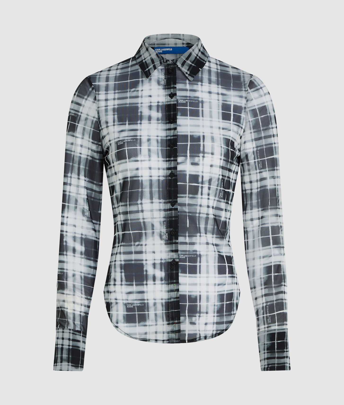 Karl Lagerfeld Checked Mesh Shirt Bleached Check Black All Over Print