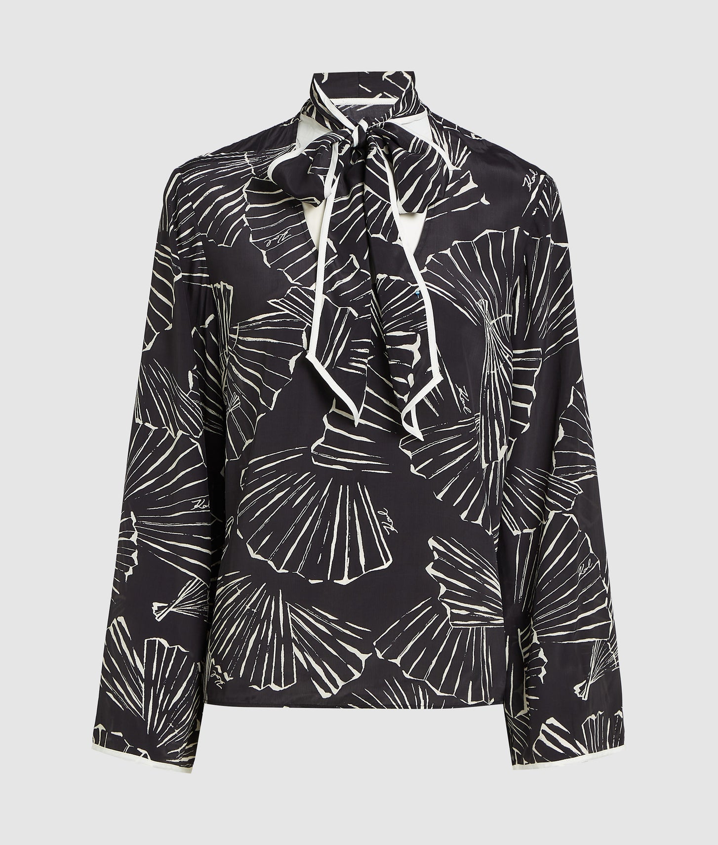 Karl Lagerfeld Fan Print Scarf Top Linear Fan Black