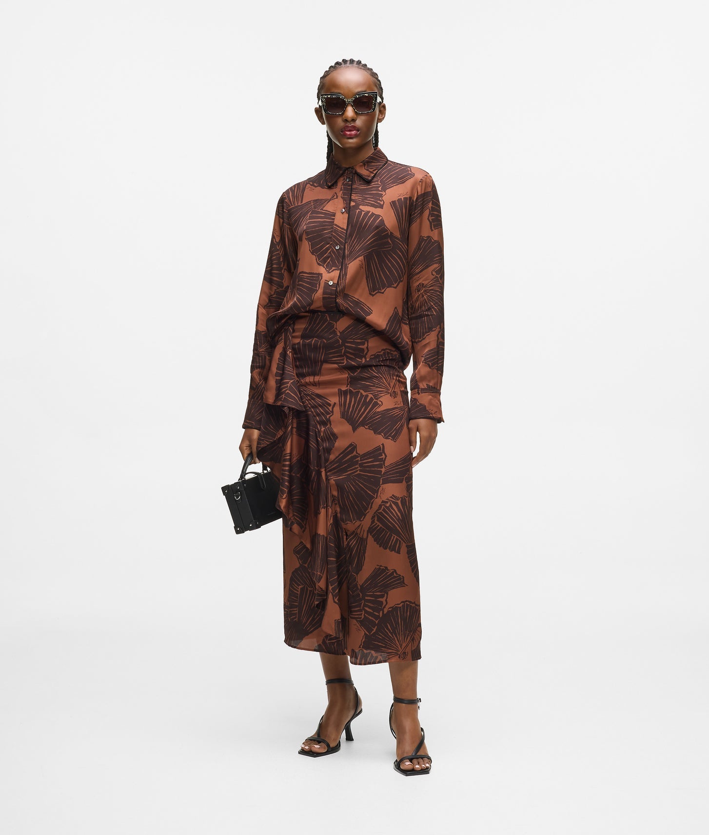 Karl Lagerfeld Fan Print Skirt Graphic Fan Friar Brown