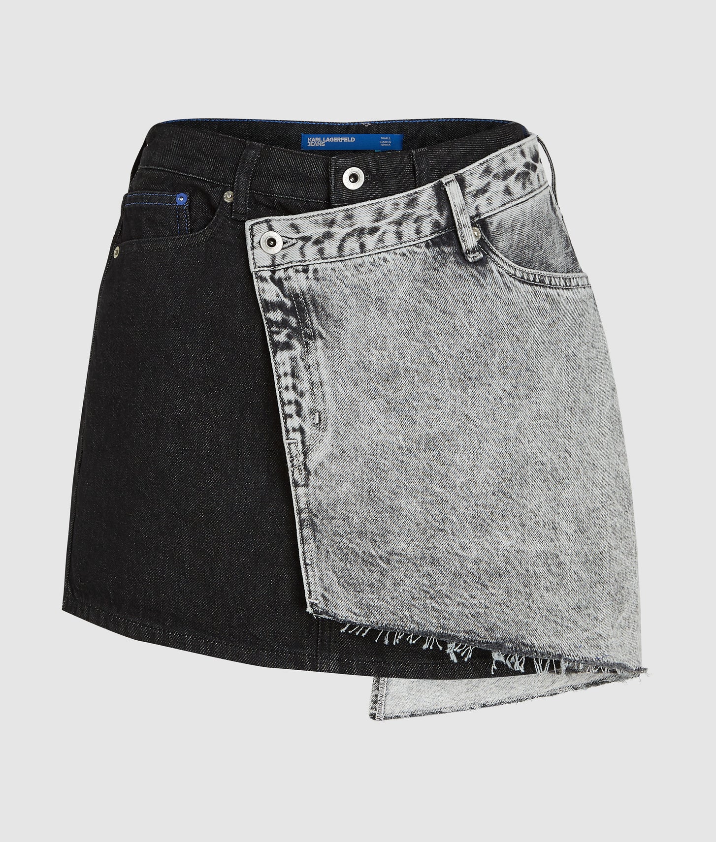 Karl Lagerfeld Two-Tone Denim Mini Skirt Washed Black Blocked