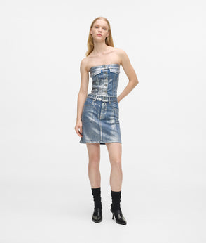 Karl Lagerfeld Coated Denim Bustier Coated Blue