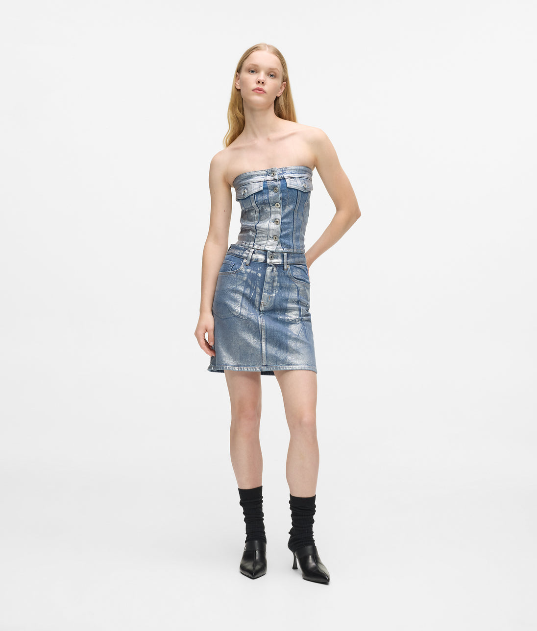 Karl Lagerfeld Coated Denim Bustier Coated Blue