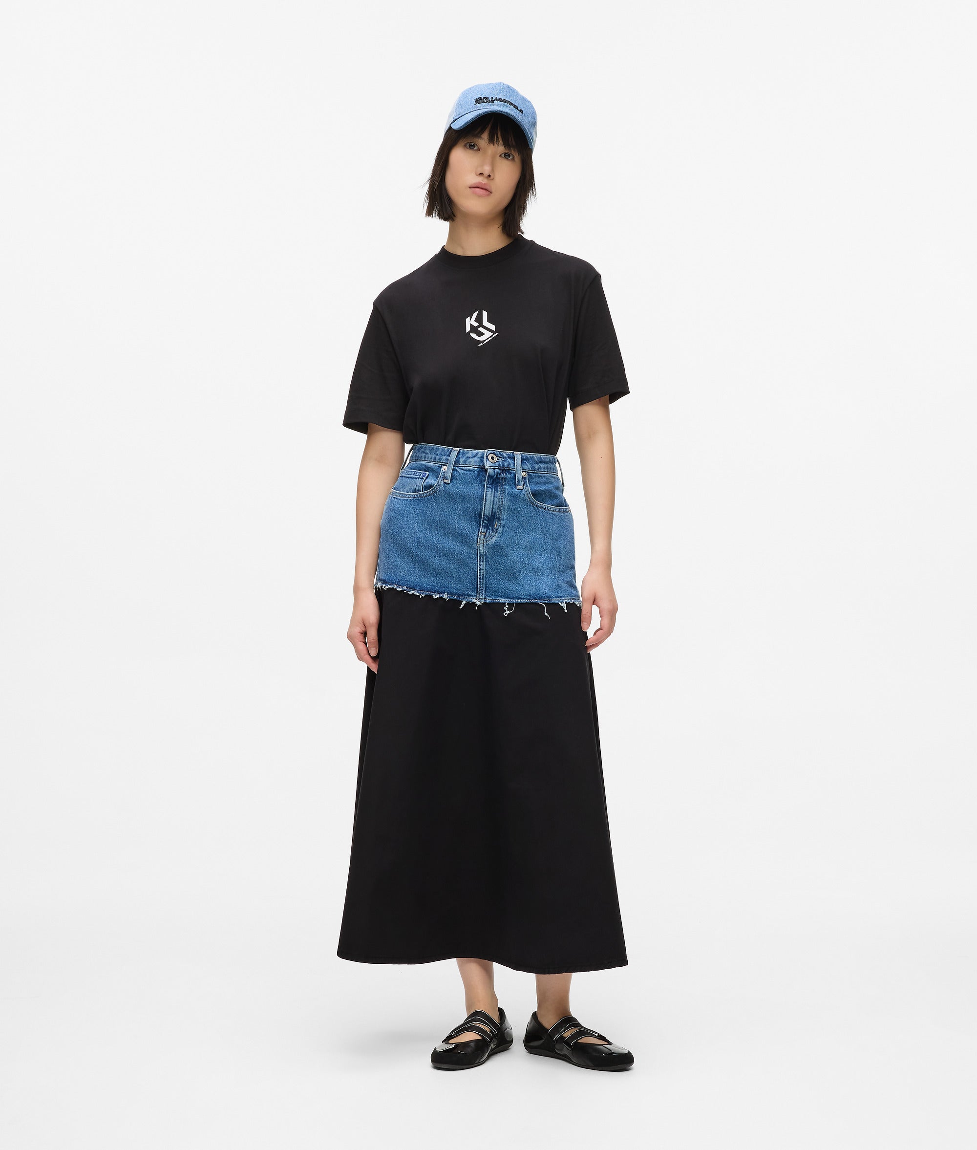 Karl Lagerfeld Denim Panel Maxi Skirt Washed Blue-Black