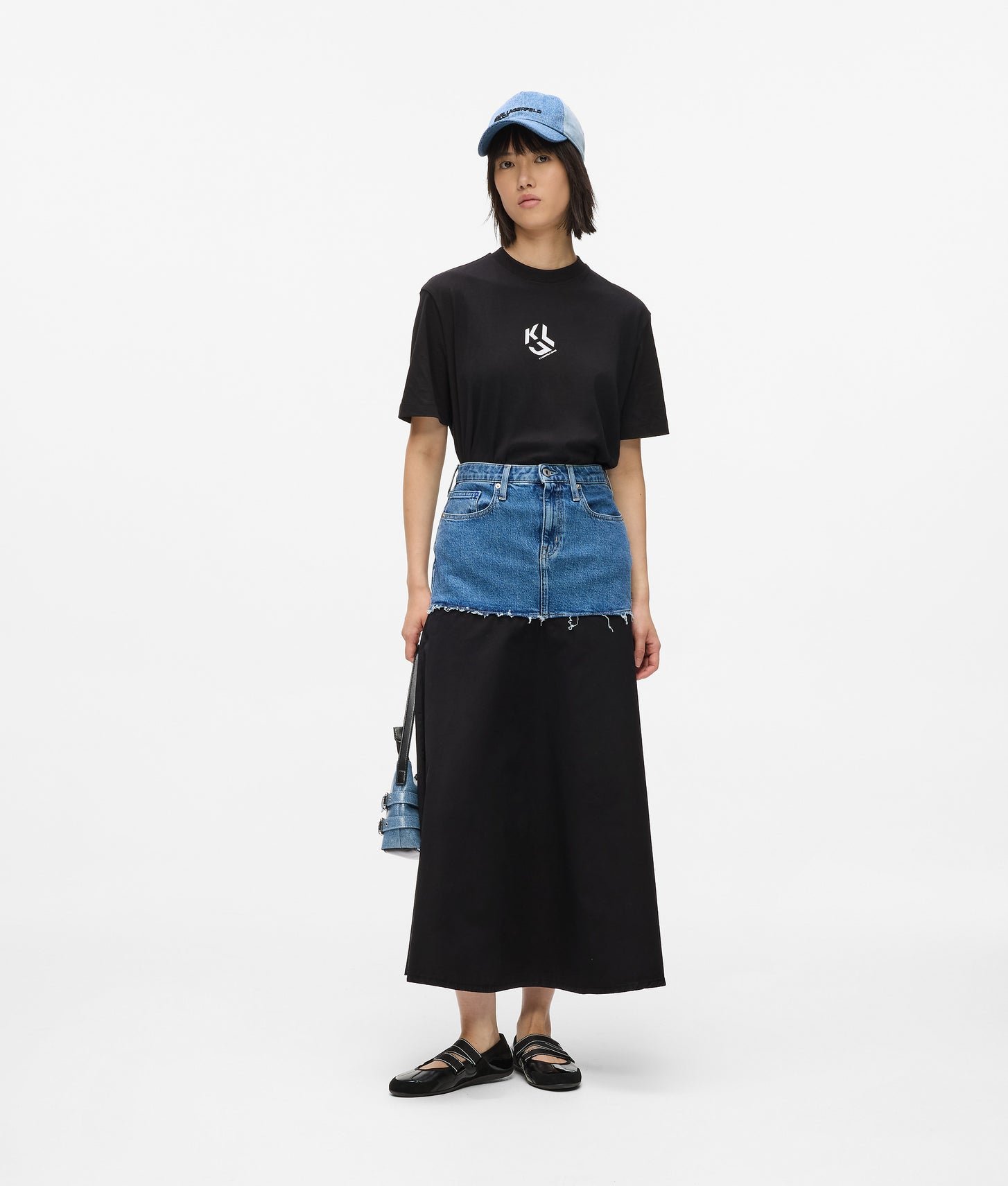 Karl Lagerfeld Denim Panel Maxi Skirt Washed Blue-Black