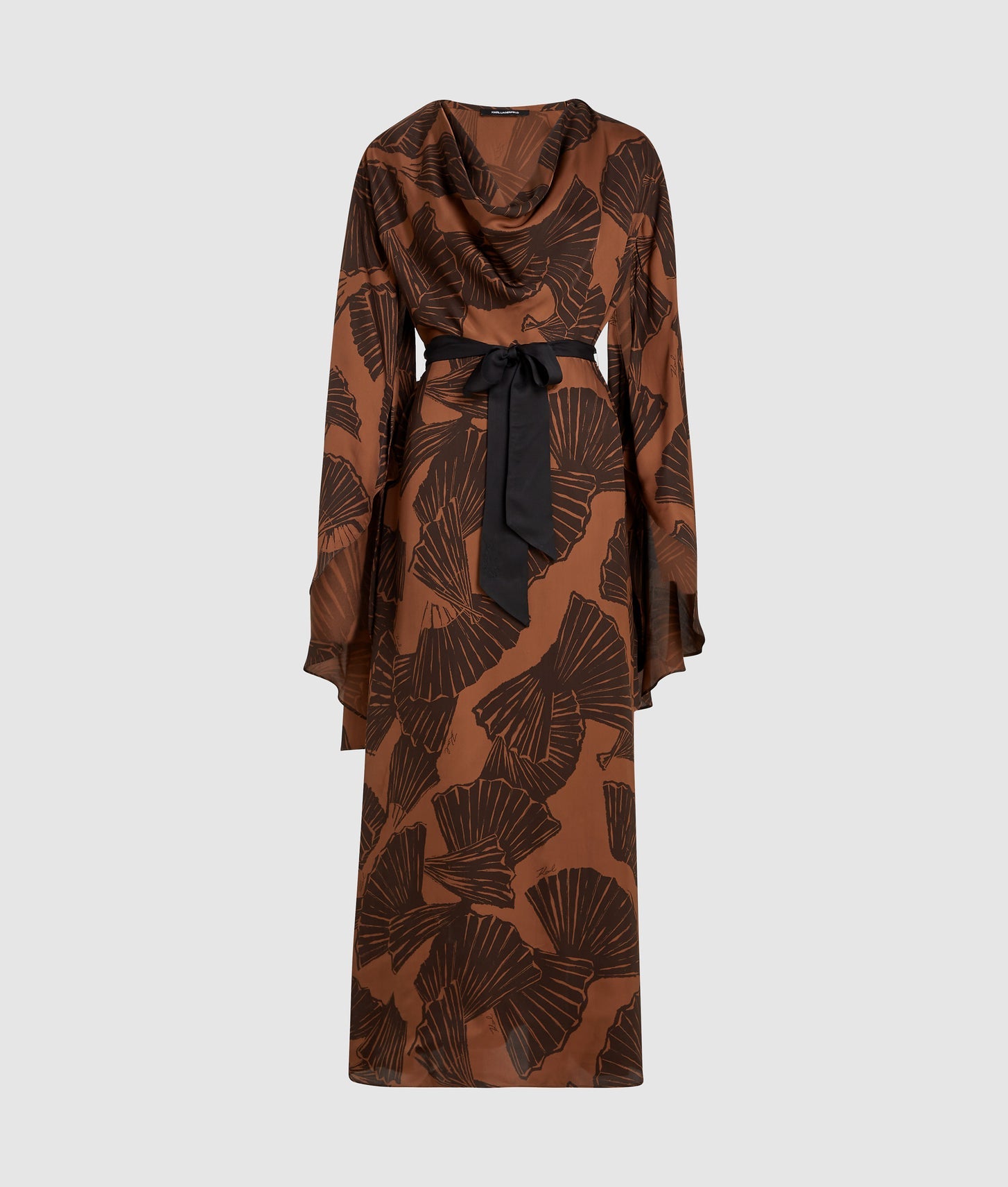 Karl Lagerfeld Fan Print Kaftan Dress Graphic Fan Friar Brown
