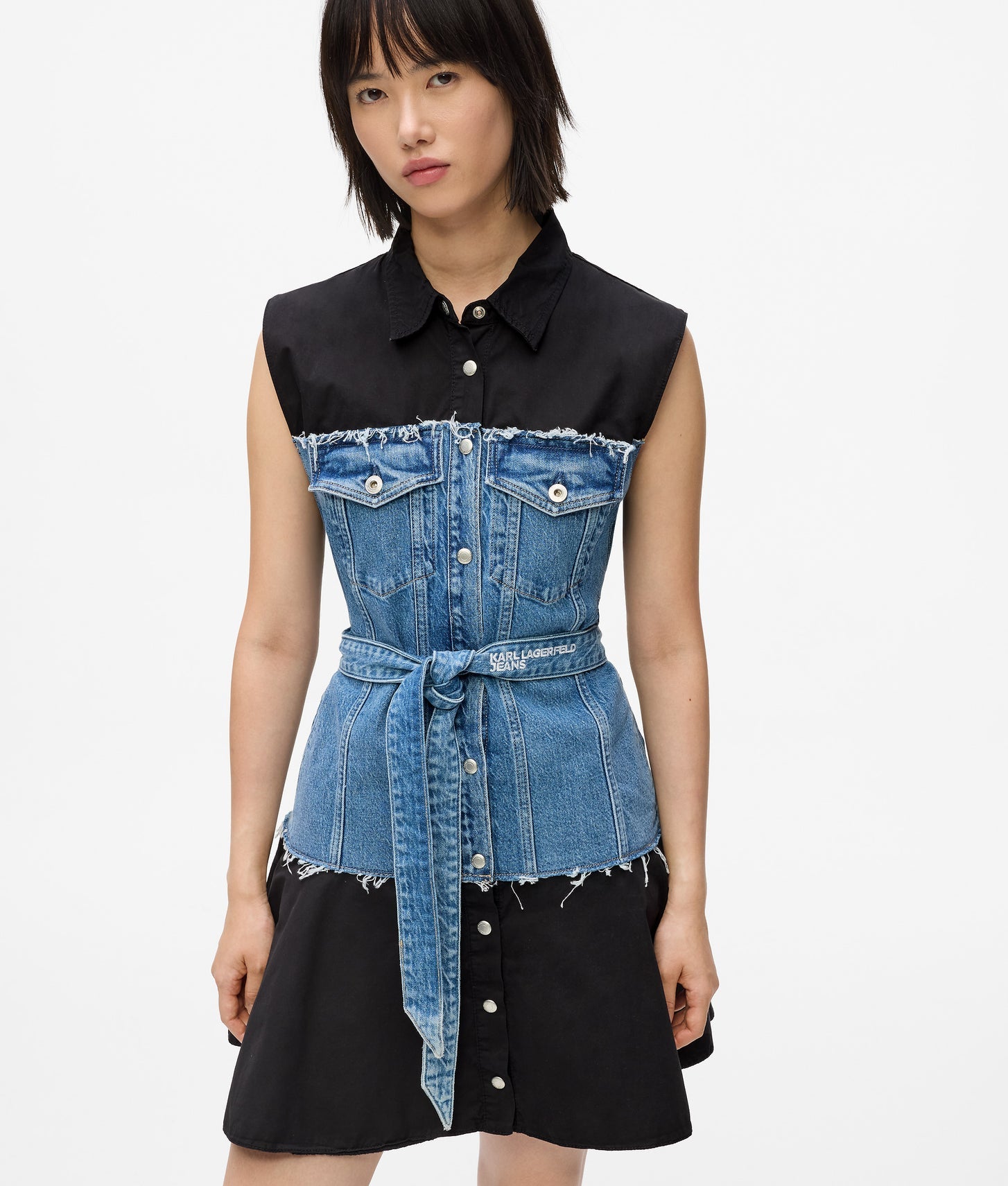 Karl Lagerfeld Denim Bodice Dress Washed Blue-Black