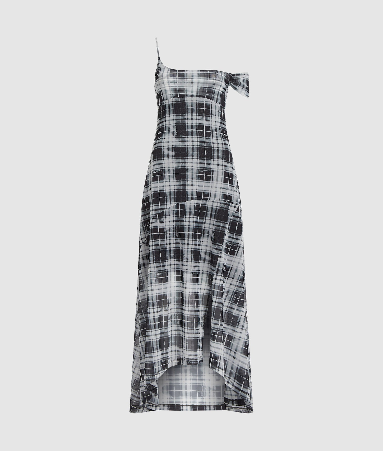 Karl Lagerfeld Checked Mesh Maxi Dress Bleached Check Black All Over Print