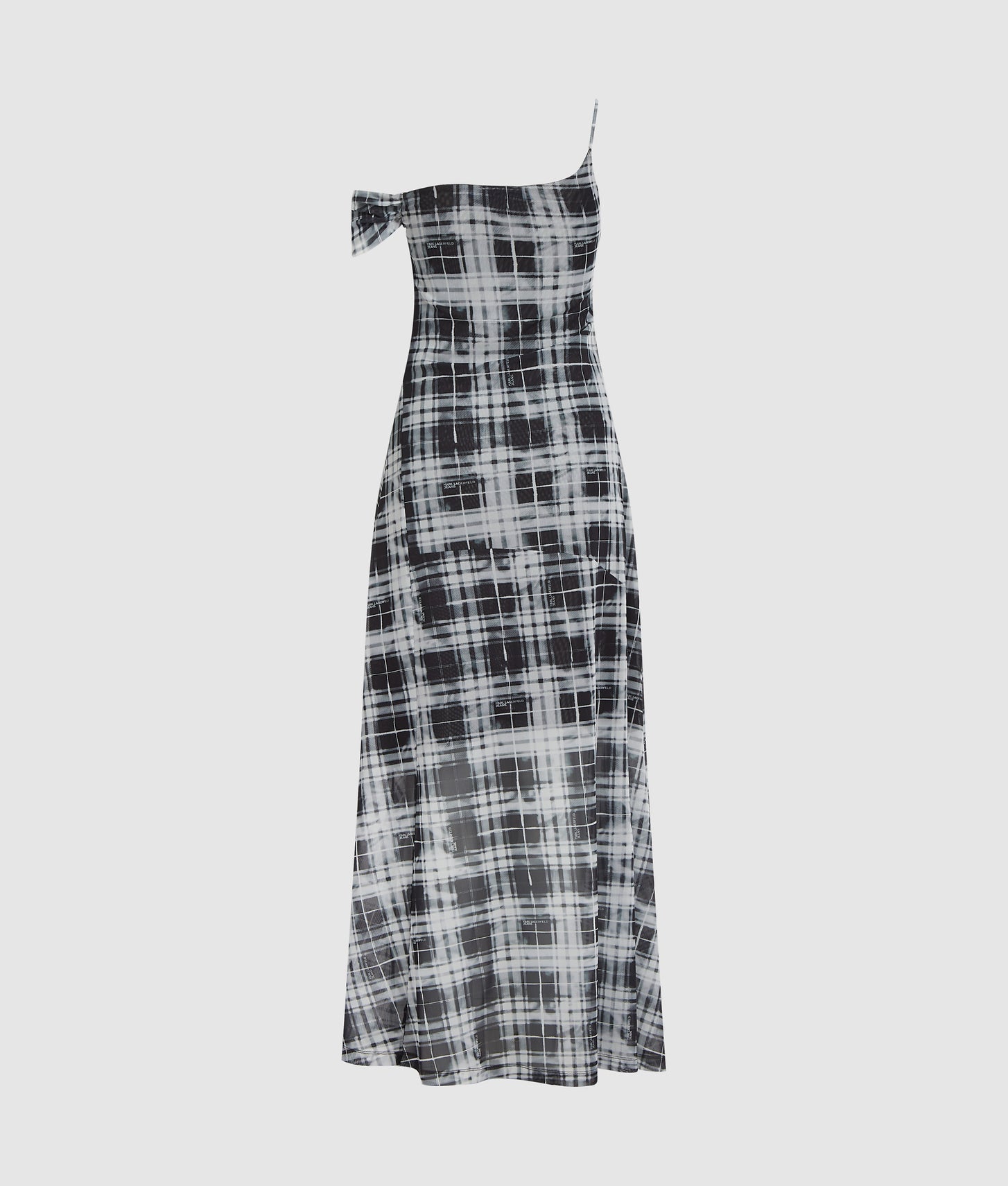 Karl Lagerfeld Checked Mesh Maxi Dress Bleached Check Black All Over Print