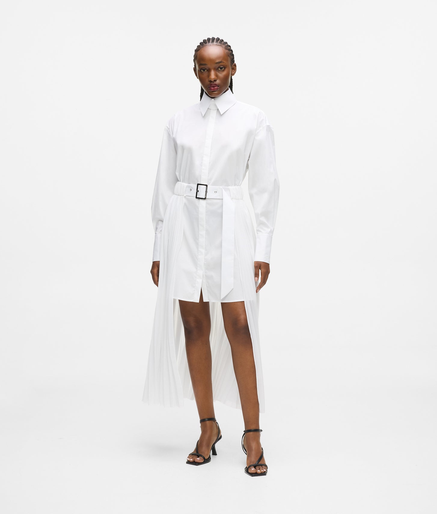 Karl Lagerfeld Pleated Panel Shirt Dress White