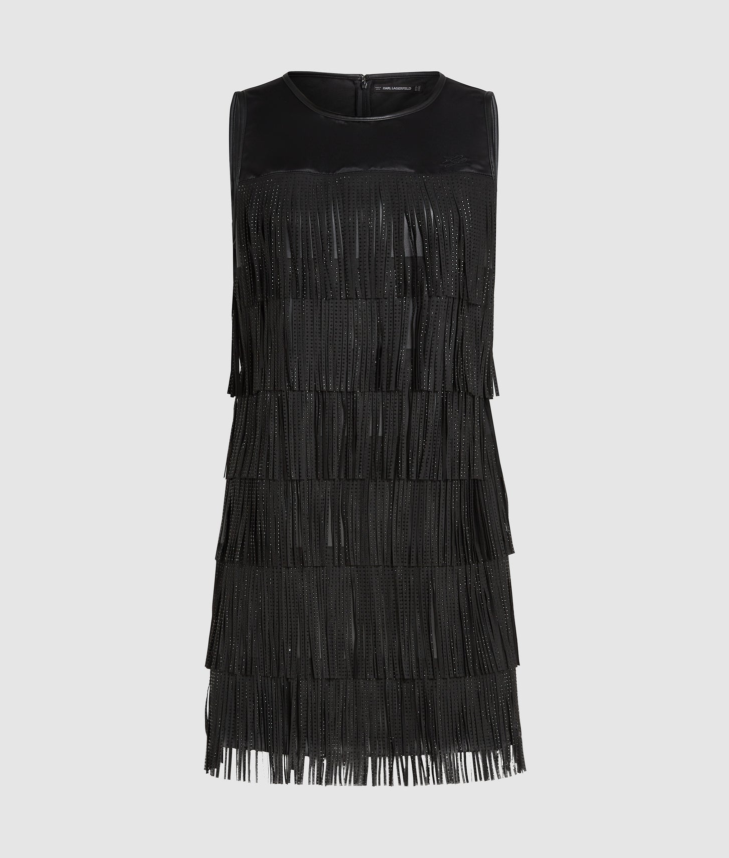 Karl Lagerfeld Faux Leather Fringe Dress Black