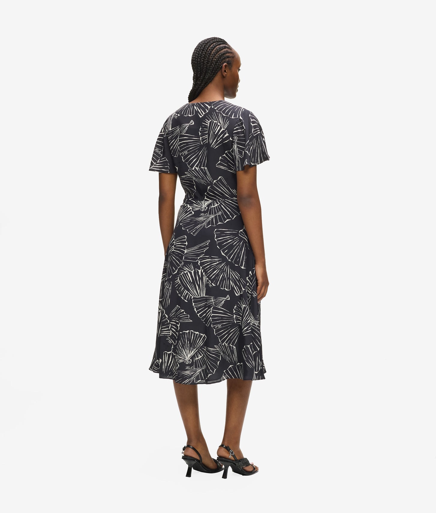 Karl Lagerfeld Fan Print V-Neck Dress Linear Fan Black