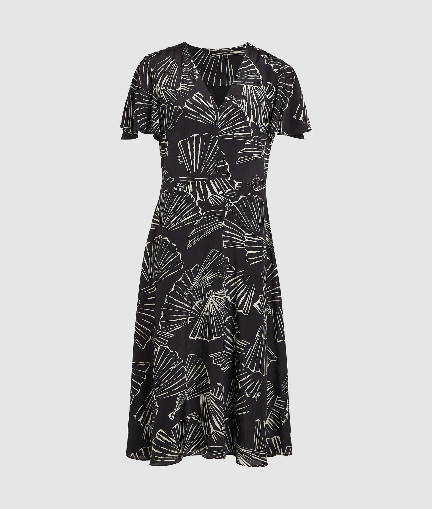 Karl Lagerfeld Fan Print V-Neck Dress Linear Fan Black
