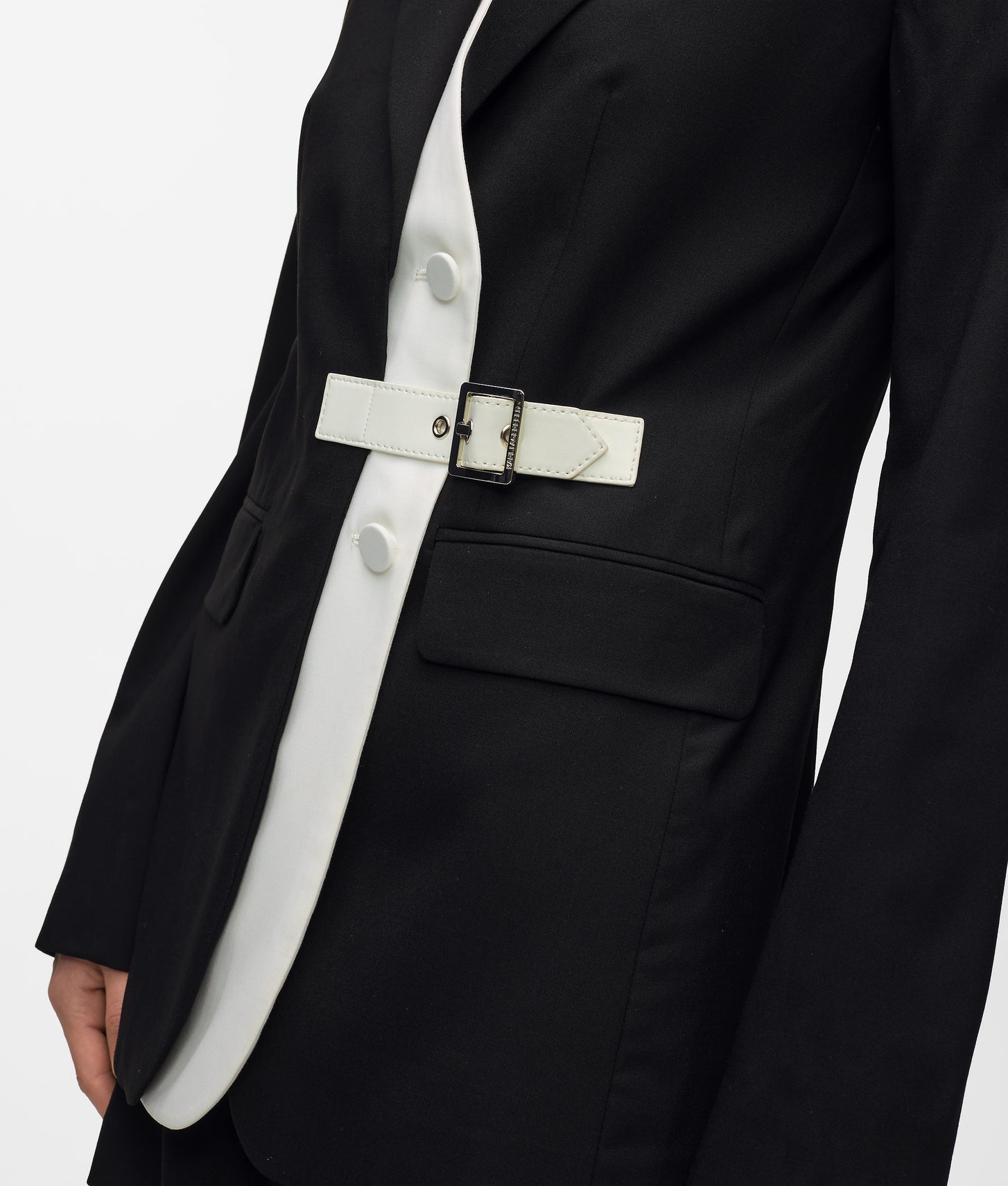 Karl Lagerfeld Belted Contrast Lapel Blazer Black/White