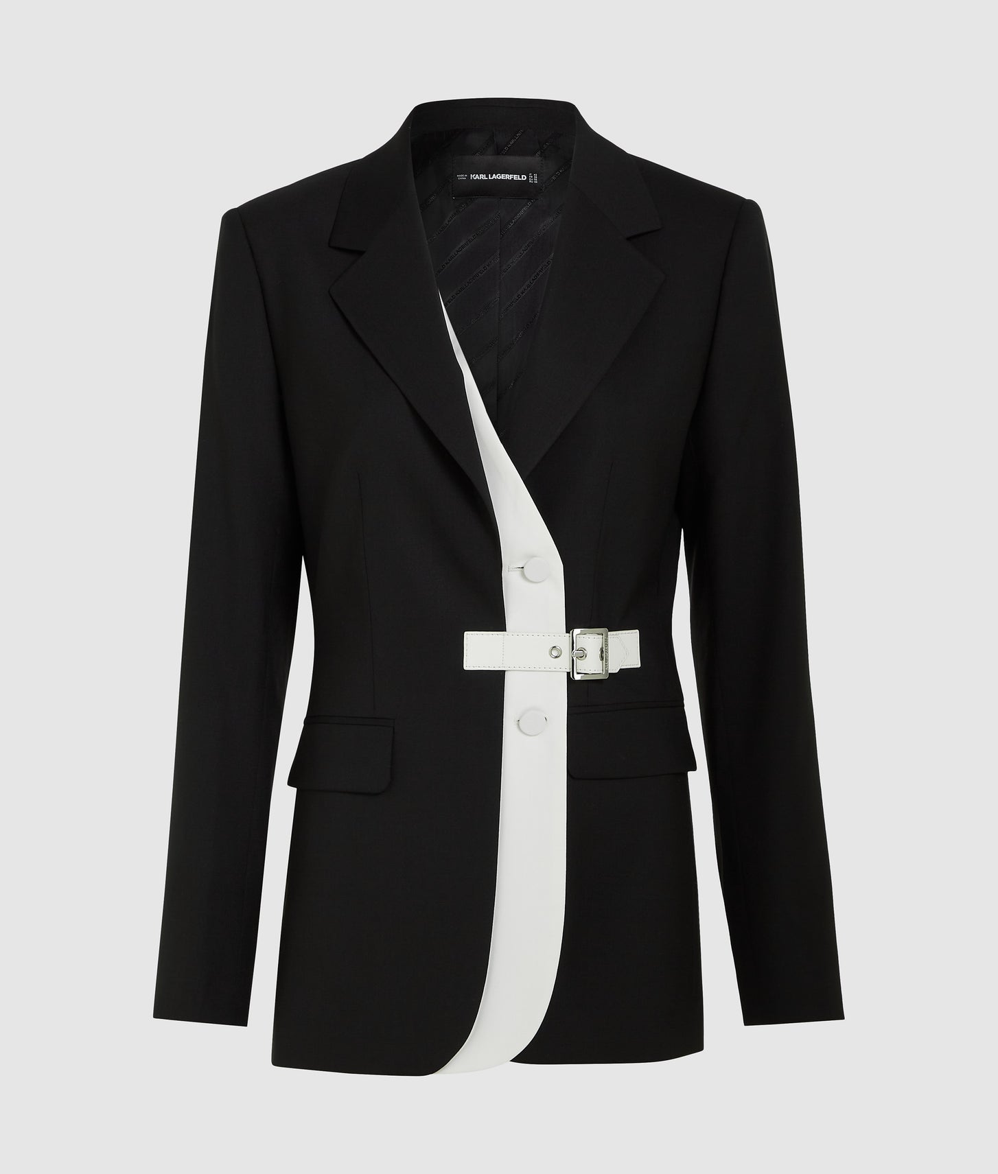 Karl Lagerfeld Belted Contrast Lapel Blazer Black/White