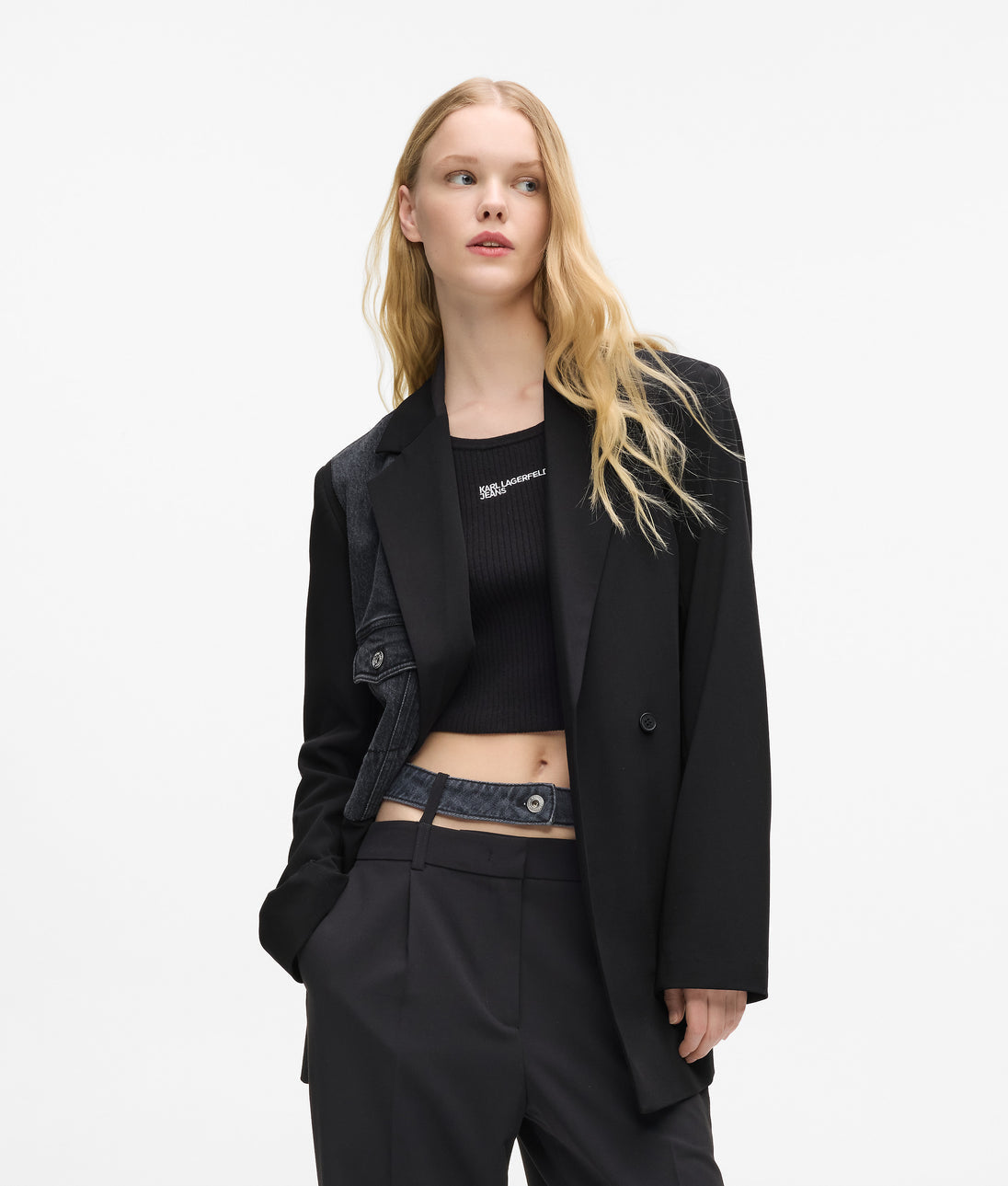 Karl Lagerfeld Double Waistband Pants Washed Black-Black