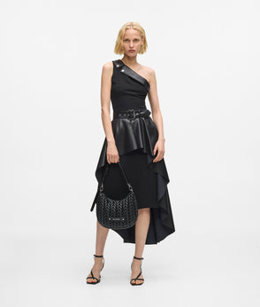 Karl Lagerfeld One-Shoulder Biker Dress Black