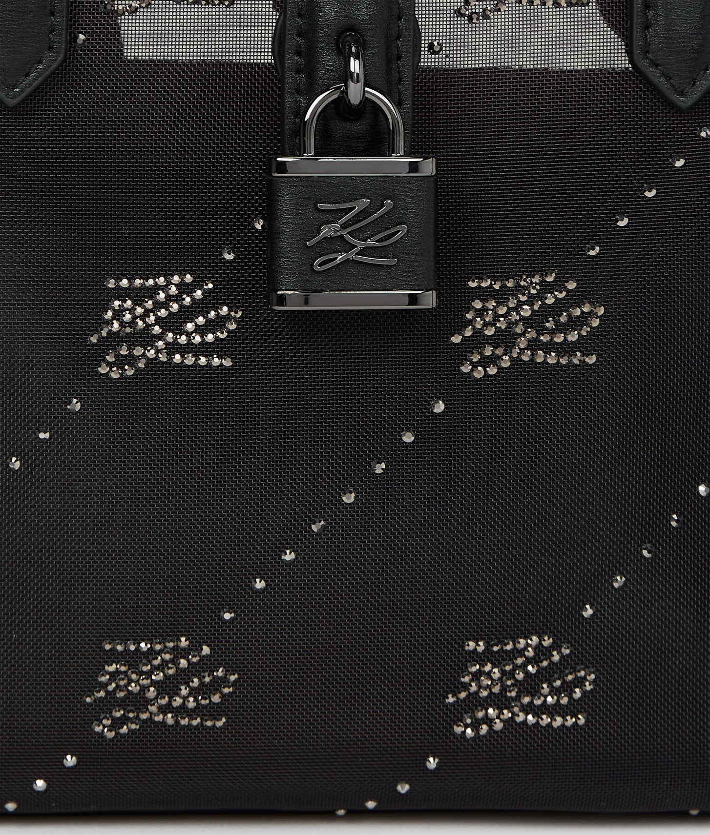 KarlLagerfeld Kautograph Padlock Rhinestone Tote Bag Black Embellishment