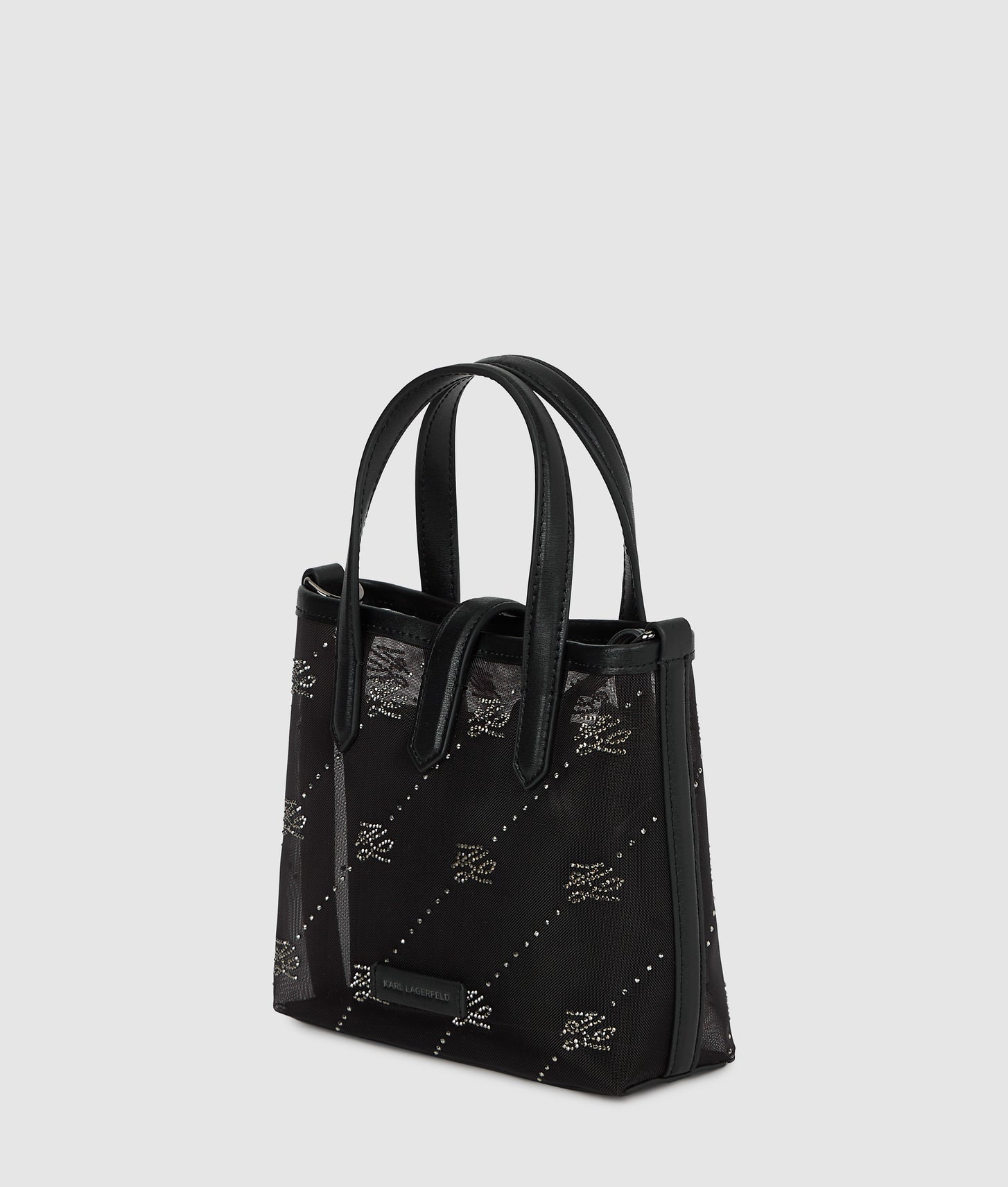KarlLagerfeld Kautograph Padlock Rhinestone Tote Bag Black Embellishment
