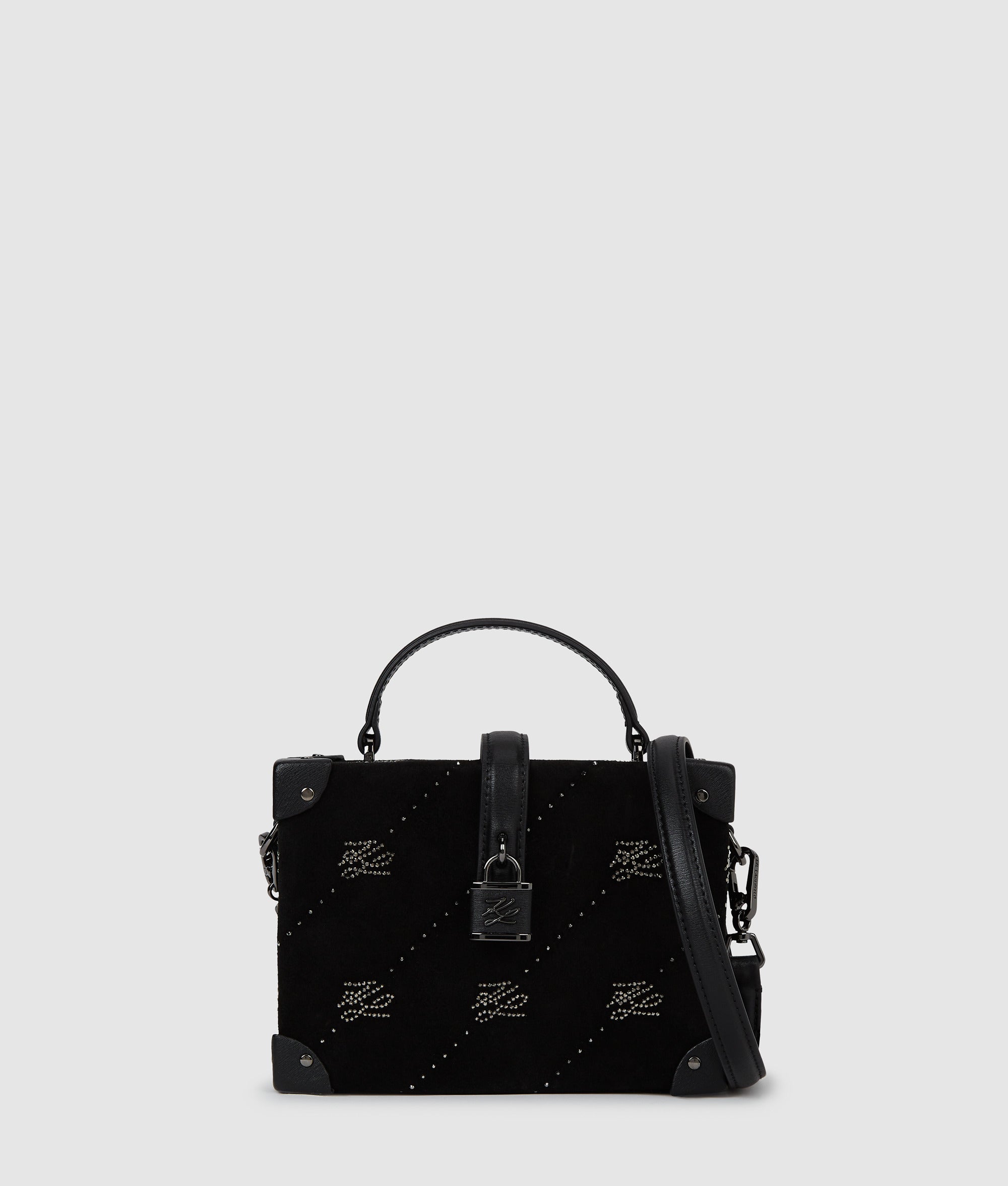 KarlLagerfeld Kautograph Padlock Rhinestone Trunk Bag Black Embellishment