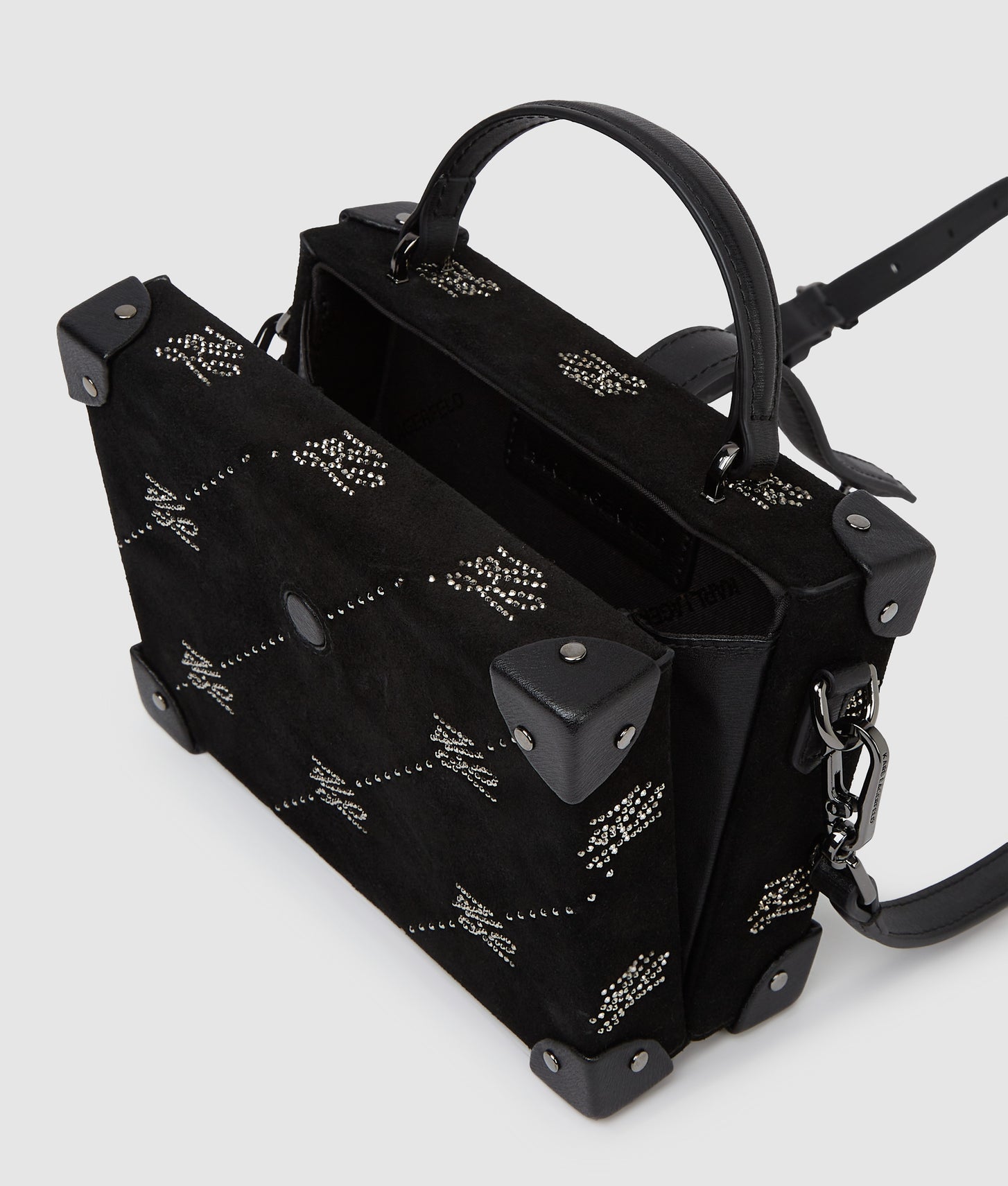 KarlLagerfeld Kautograph Padlock Rhinestone Trunk Bag Black Embellishment