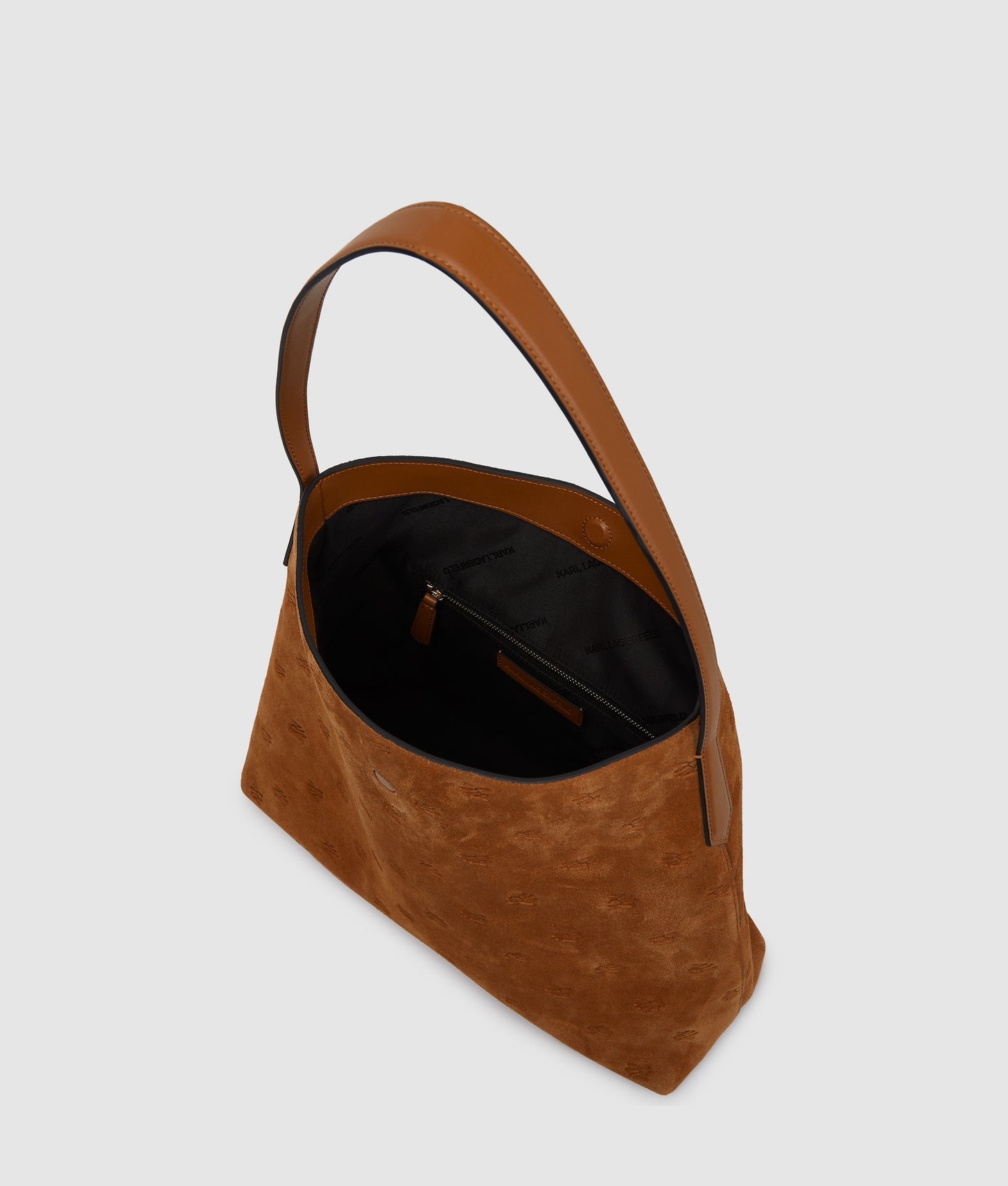 KarlLagerfeld Kautograph Padlock Suede Hobo Bag Dark Tan