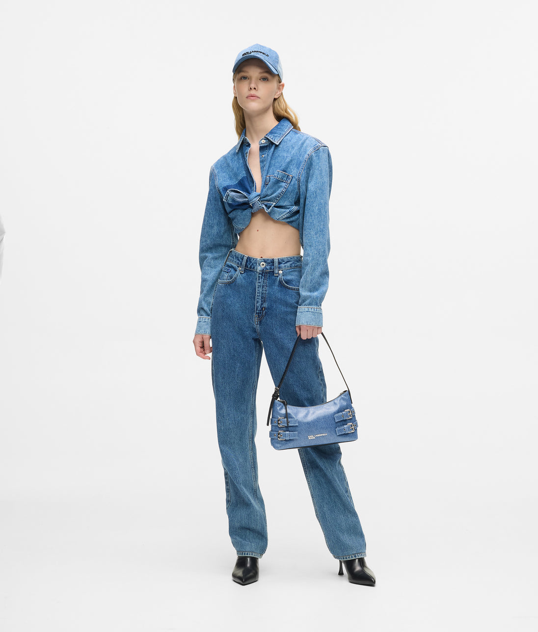 Karl Lagerfeld Denim Panel Maxi Skirt Washed Blue-Black