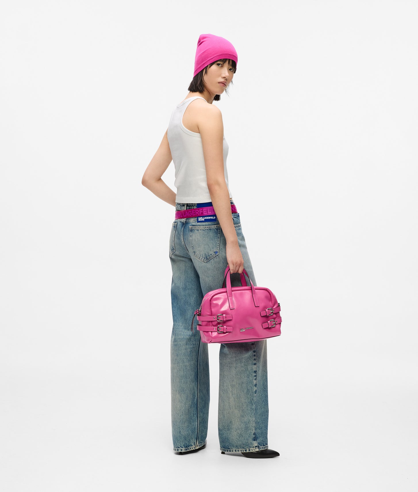 KarlLagerfeld Buckle Bowling Bag Very Berry