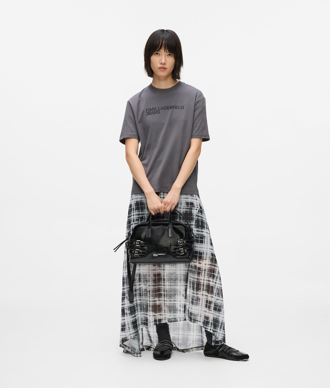Karl Lagerfeld Two-Tone Denim Mini Skirt Washed Black Blocked