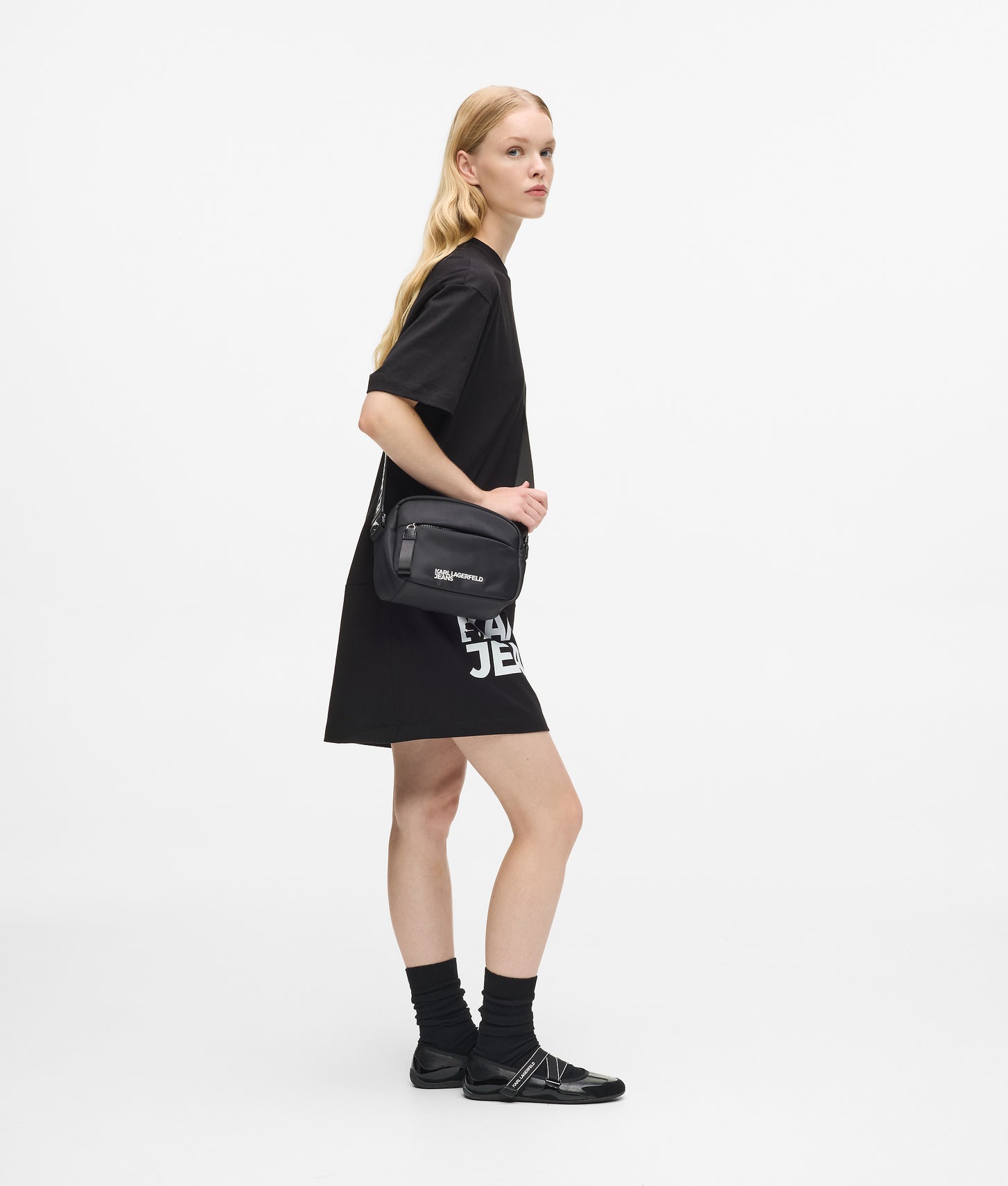 KarlLagerfeld Logo Nylon Crossbody Bag Black