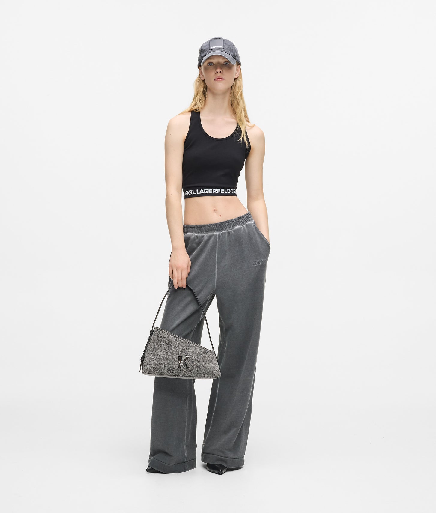 KarlLagerfeld Geo Denim Shoulder Bag Washed Black