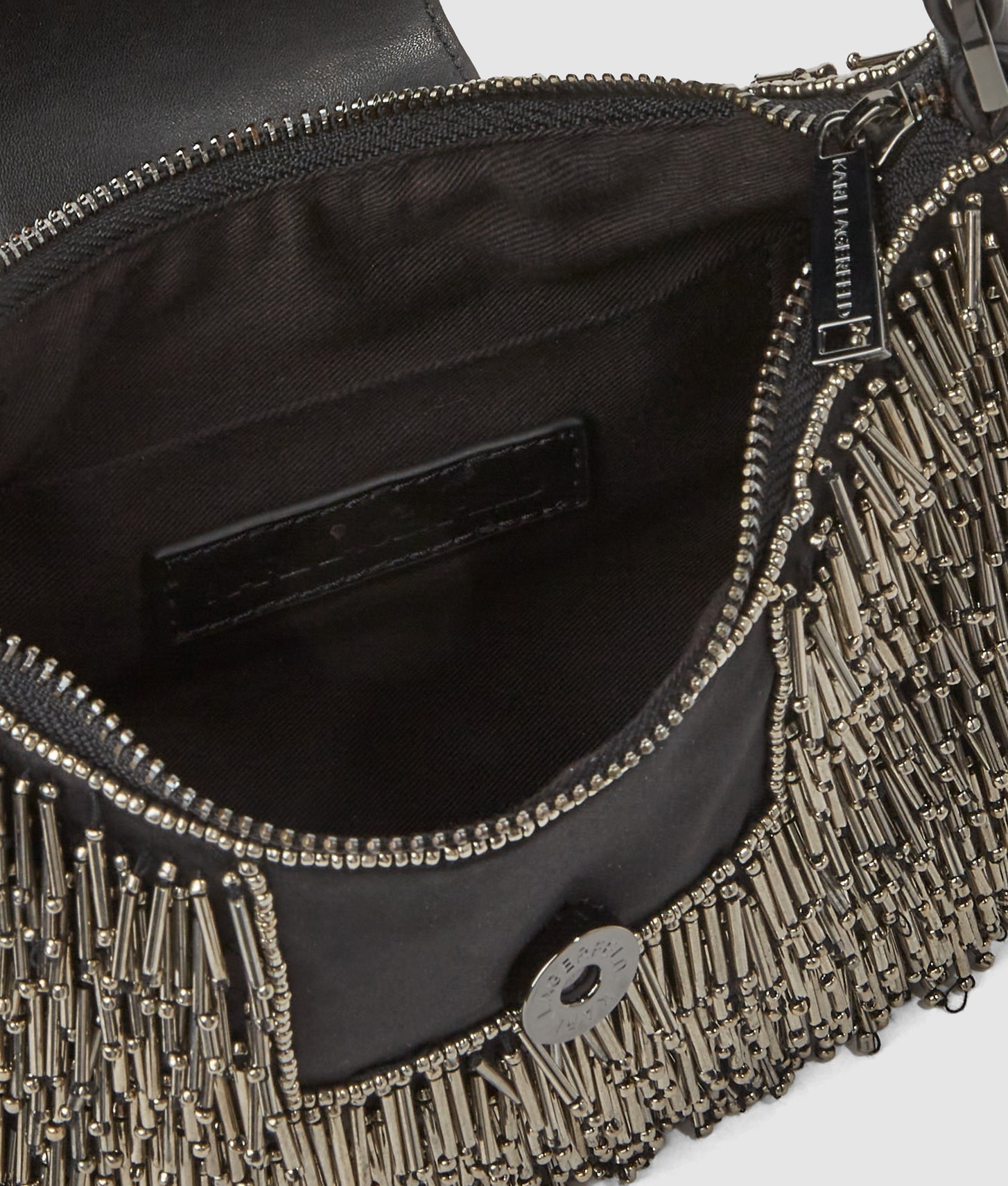 KarlLagerfeld Ksignature Beaded Moon Bag Black Embellishment