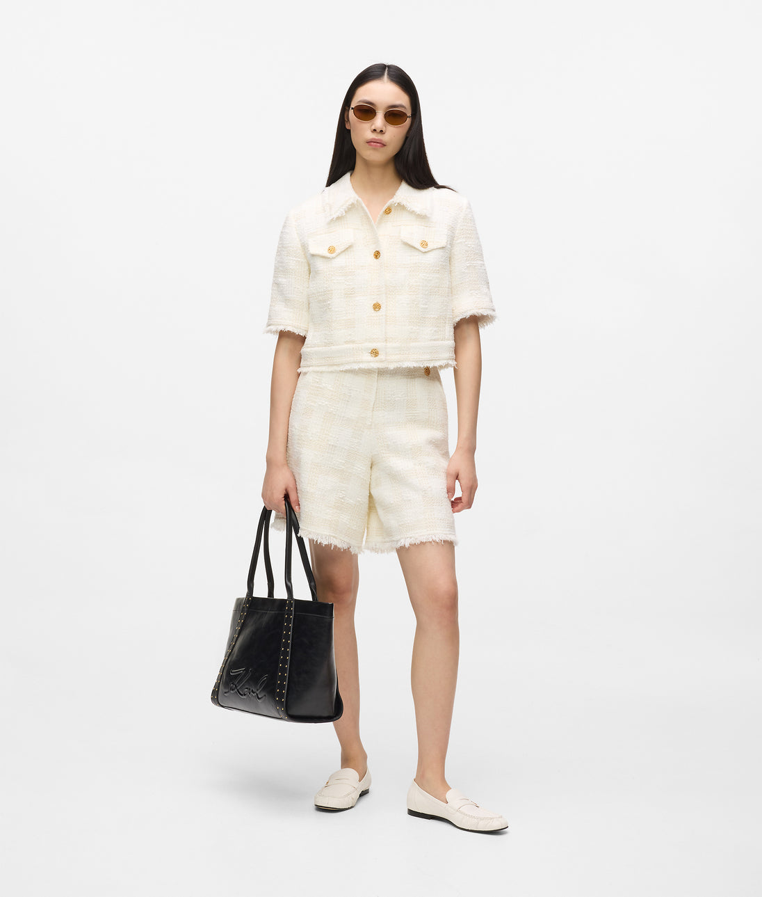Karl Lagerfeld Short-Sleeved Bouclé Blazer Pristine