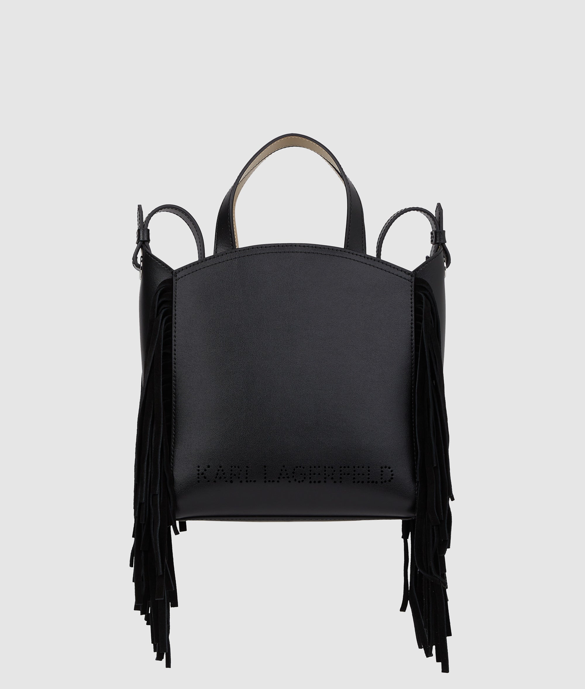 KarlLagerfeld Kcircle Small Fringe Tote Bag Black-Nickel
