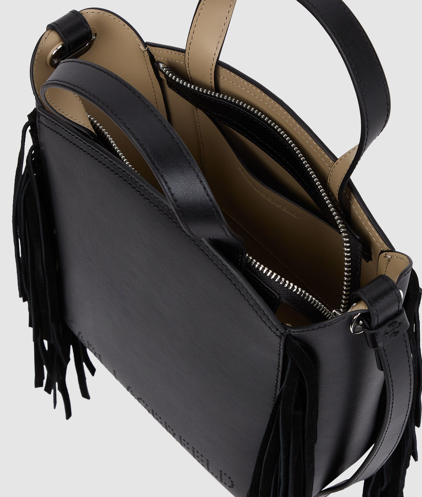 KarlLagerfeld Kcircle Small Fringe Tote Bag Black-Nickel
