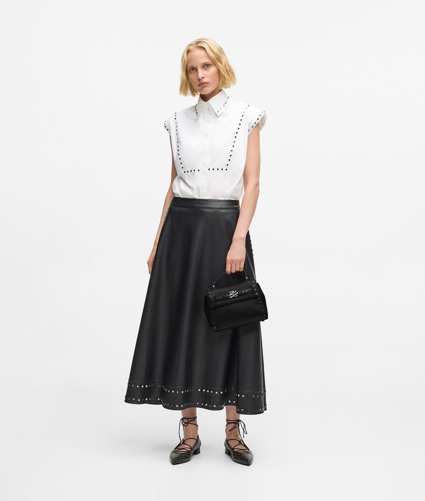 KarlLagerfeld Kautograph Studded Top Handle Bag Black Embellishment