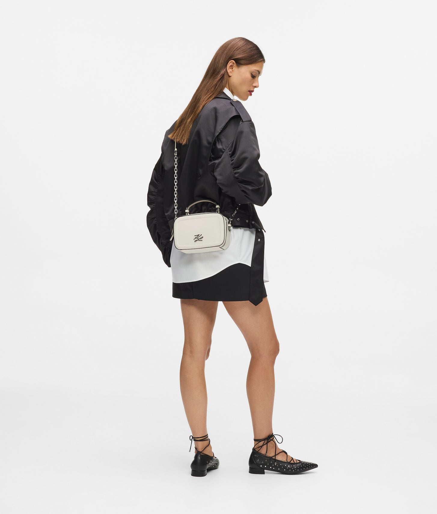 KarlLagerfeld Kautograph Chain Top Handle Bag Off White