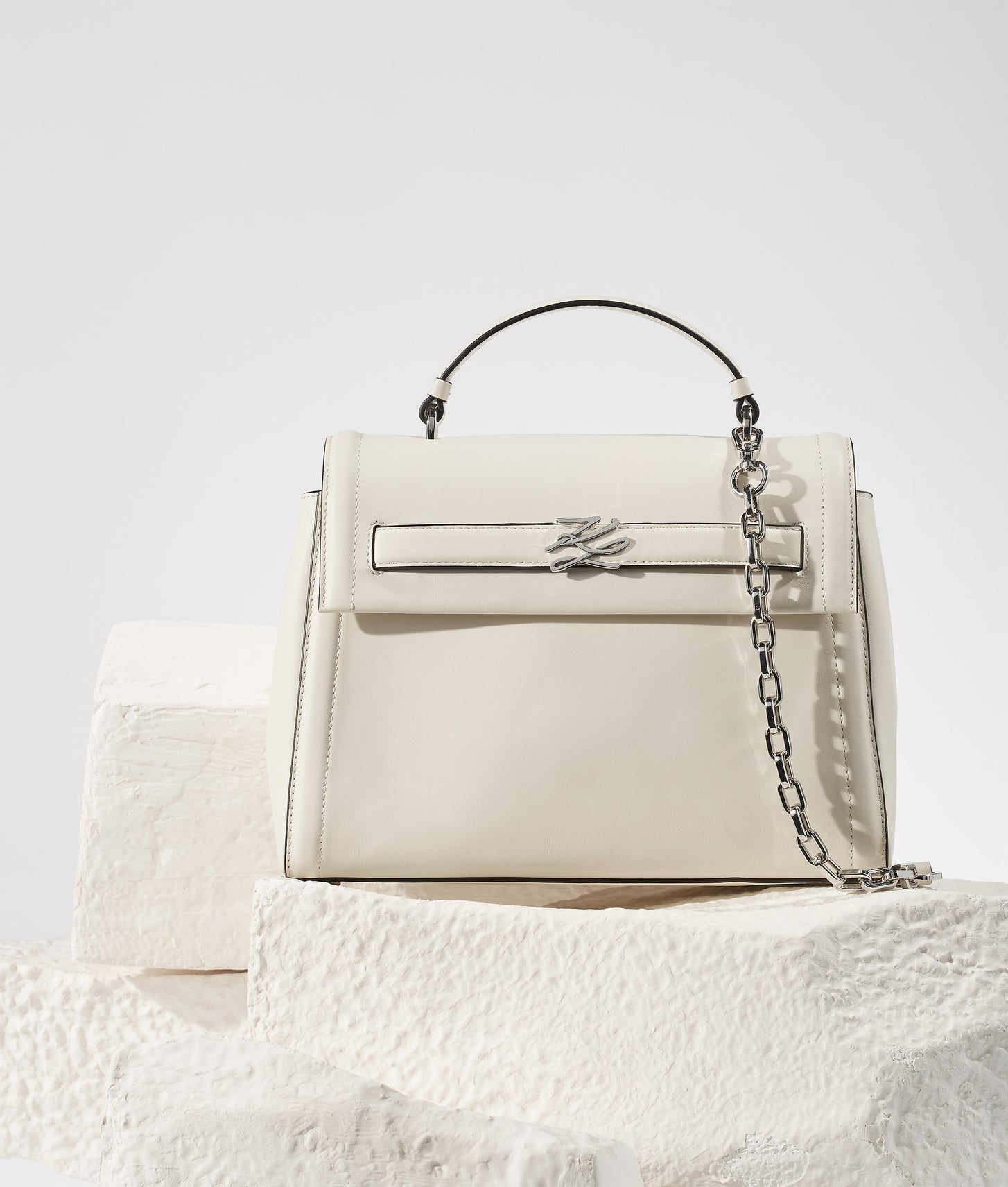 KarlLagerfeld Kautograph Medium Top Handle Bag Off White