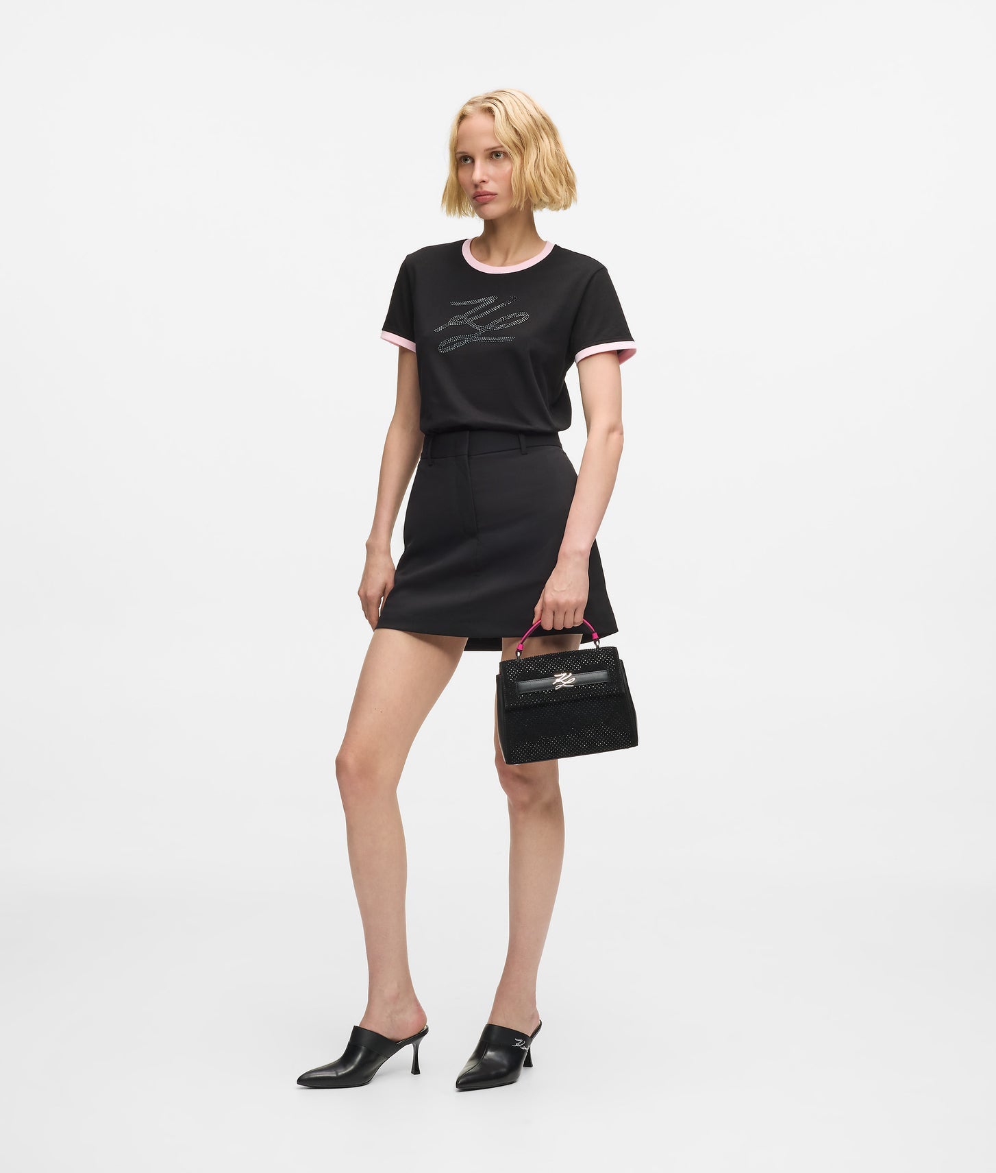 KarlLagerfeld Exclusive Kautograph Rhinestone Top-Handle Bag Black Embellishment