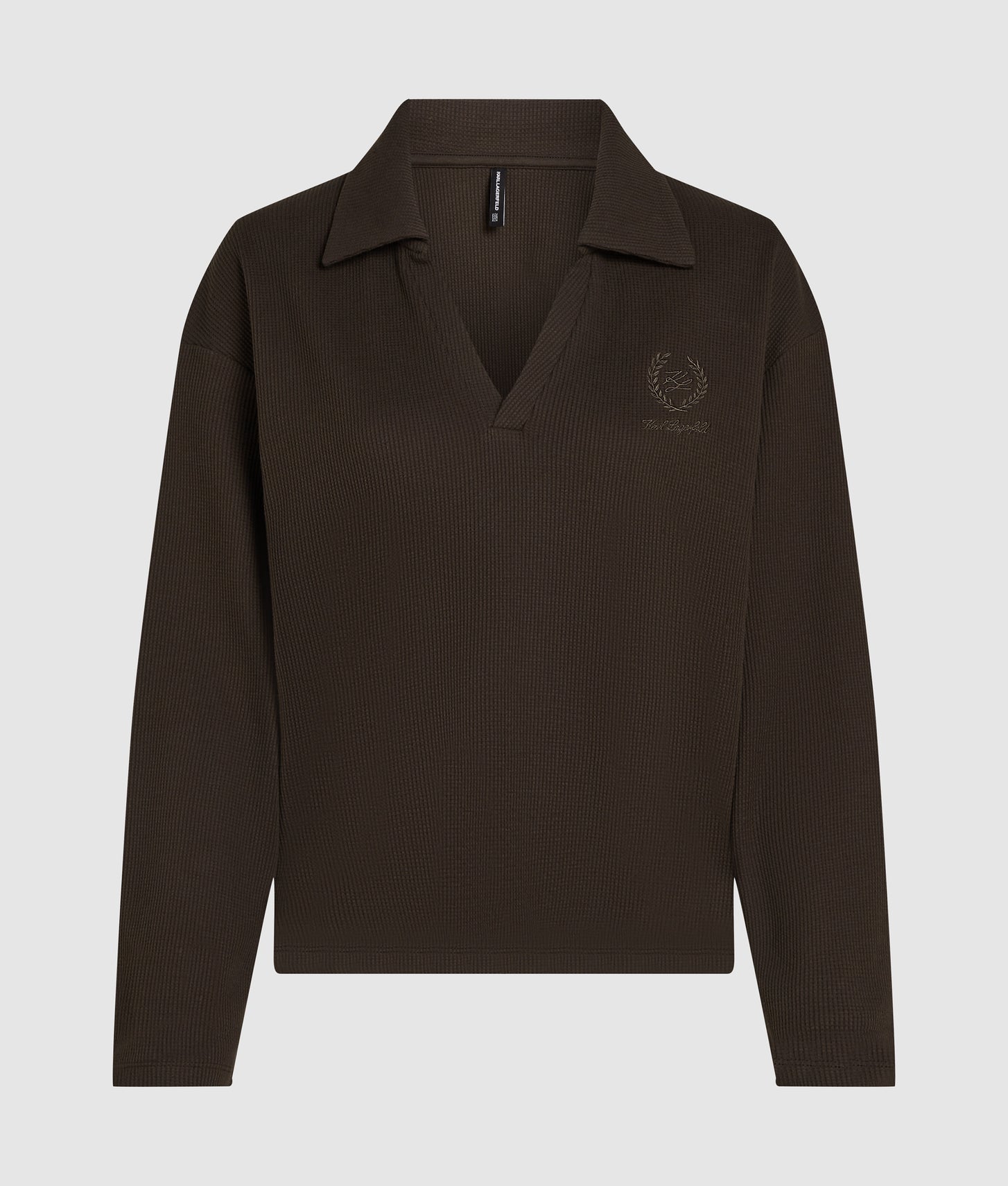 Karl Lagerfeld Waffle Loungewear Polo Shirt Black Coffee