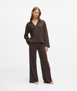 Karl Lagerfeld Waffle Loungewear Polo Shirt Black Coffee