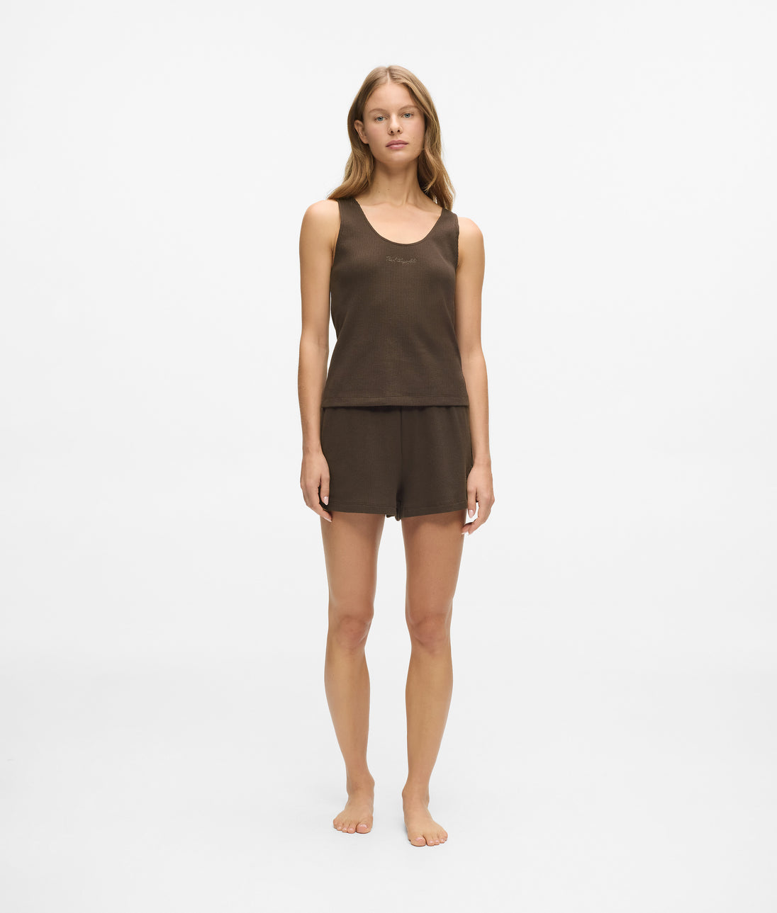 Karl Lagerfeld Waffle Loungewear Tank Top Black Coffee