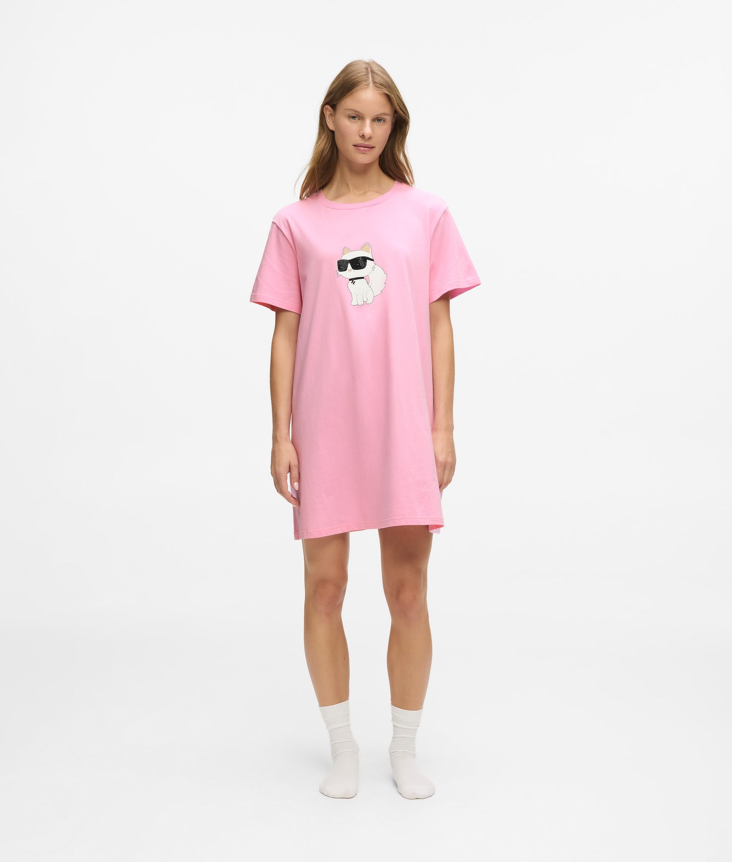 Karl Lagerfeld Ikon Rhinestone Pajama Dress Begonia Pink