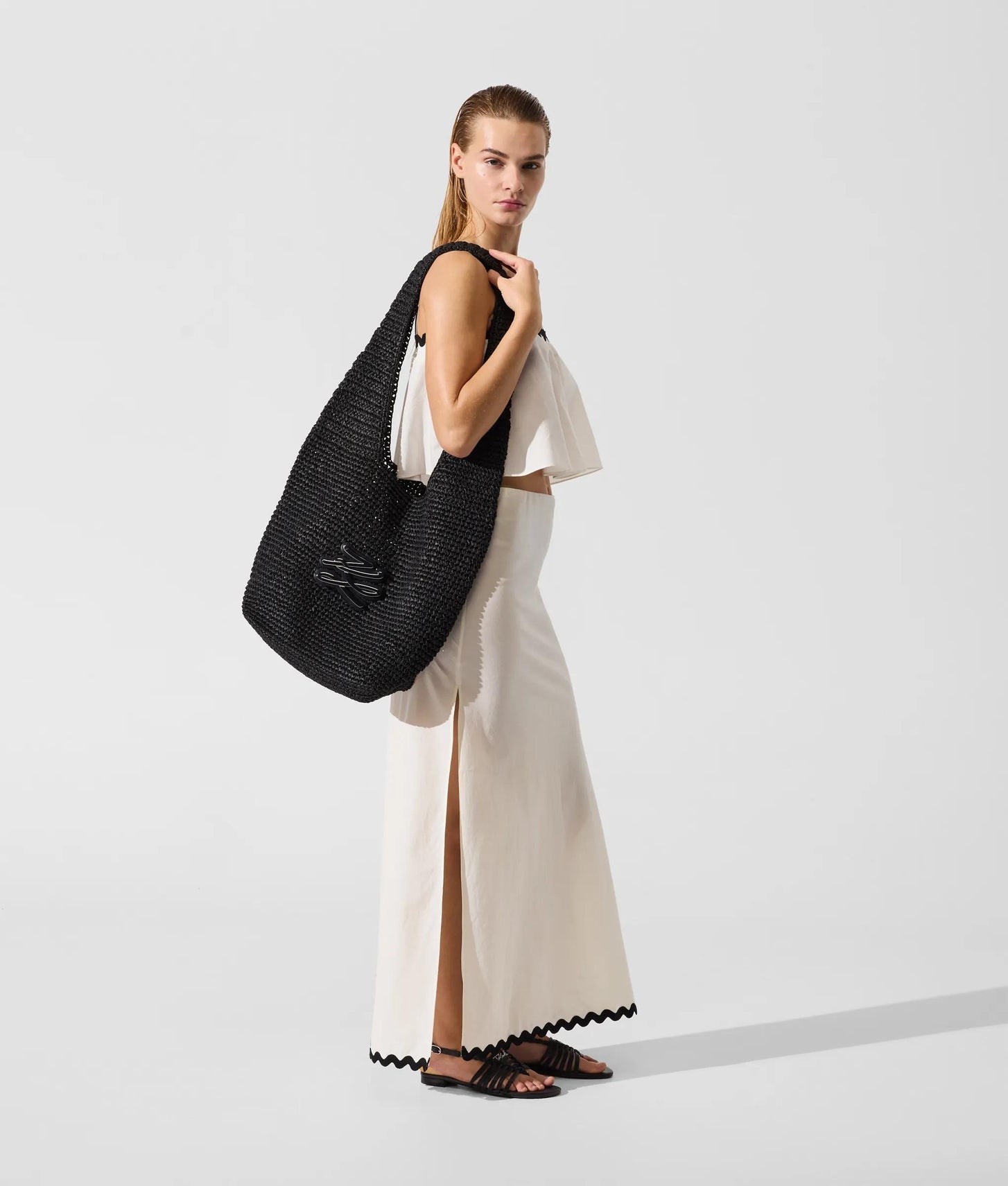 KarlLagerfeld Kautograph Crochet Hobo Bag Black
