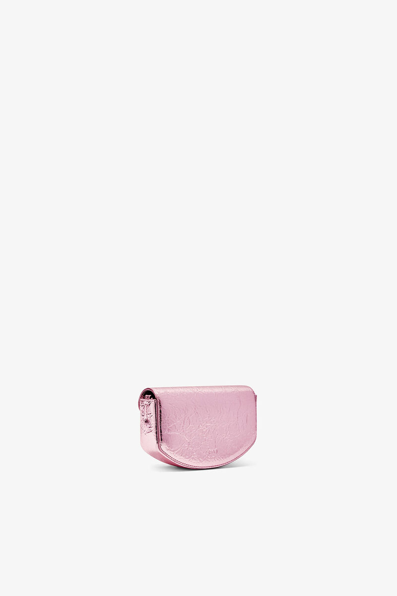 Ganni Silver Pink Lulu Wallet On Chain In Metallic