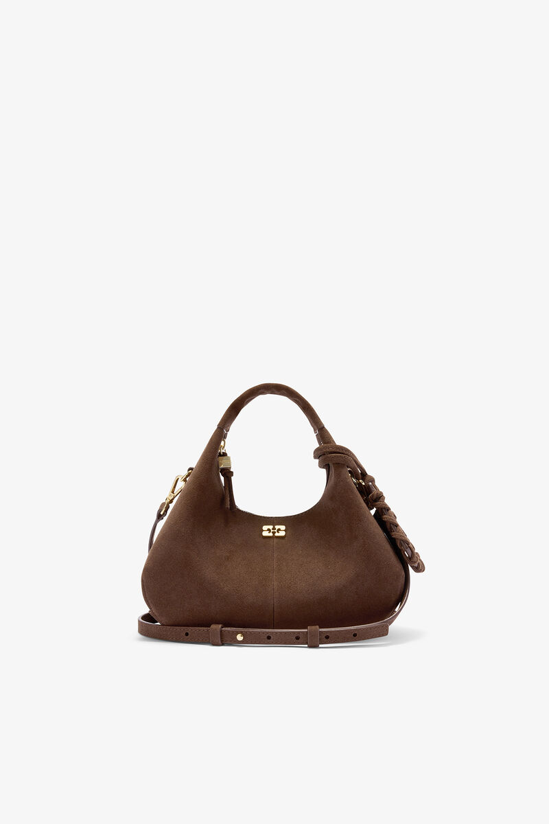 Ganni Chicory Coffee Brown Suede Mini Hobo Bag