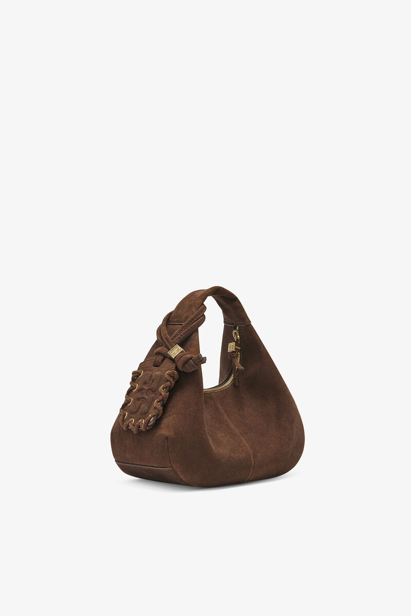 Ganni Chicory Coffee Brown Suede Mini Hobo Bag