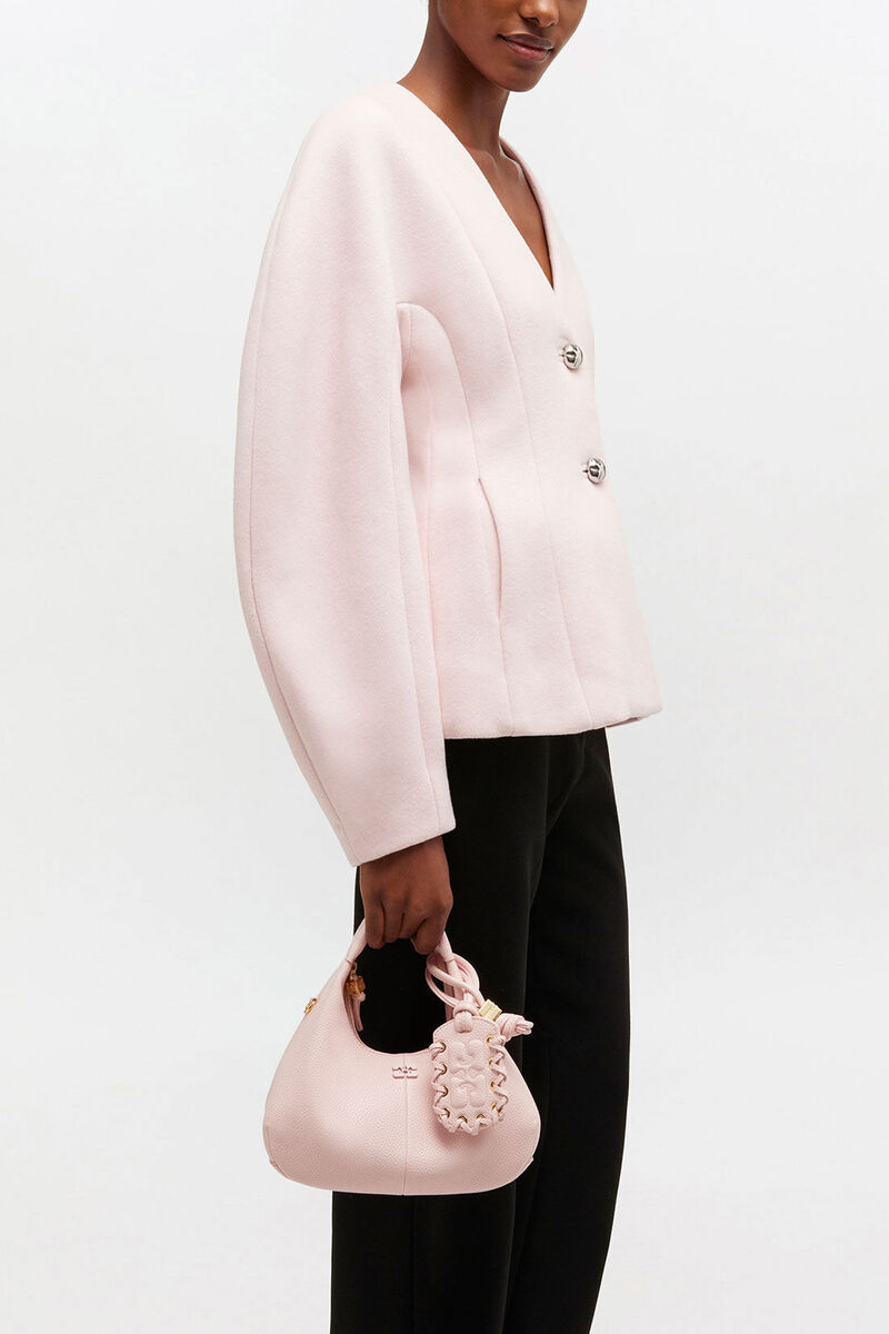 Ganni Chalk Pink Grained Mini Hobo Bag